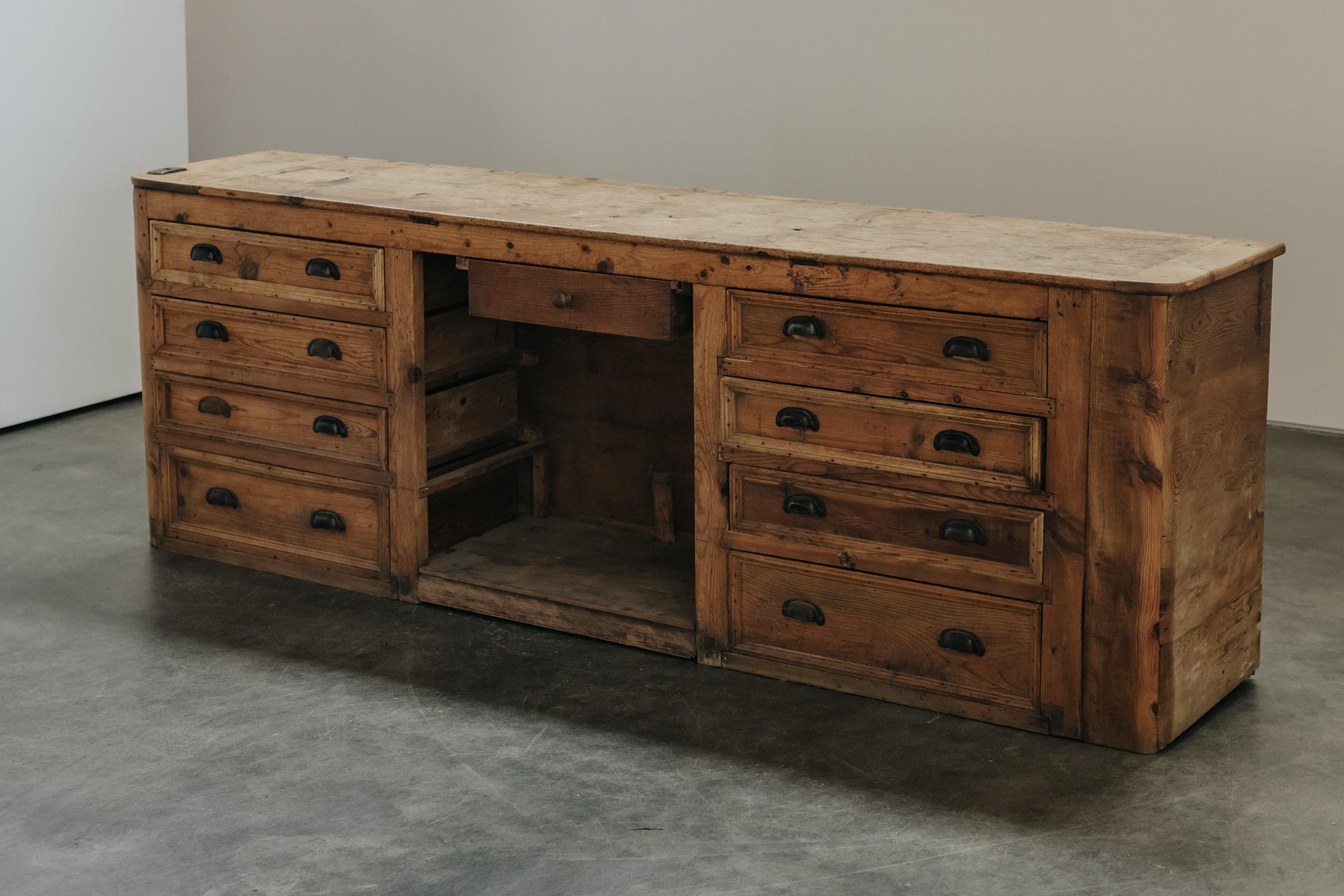 European Early Pine Sideboard Counter From France, Circa 1880 For Sale