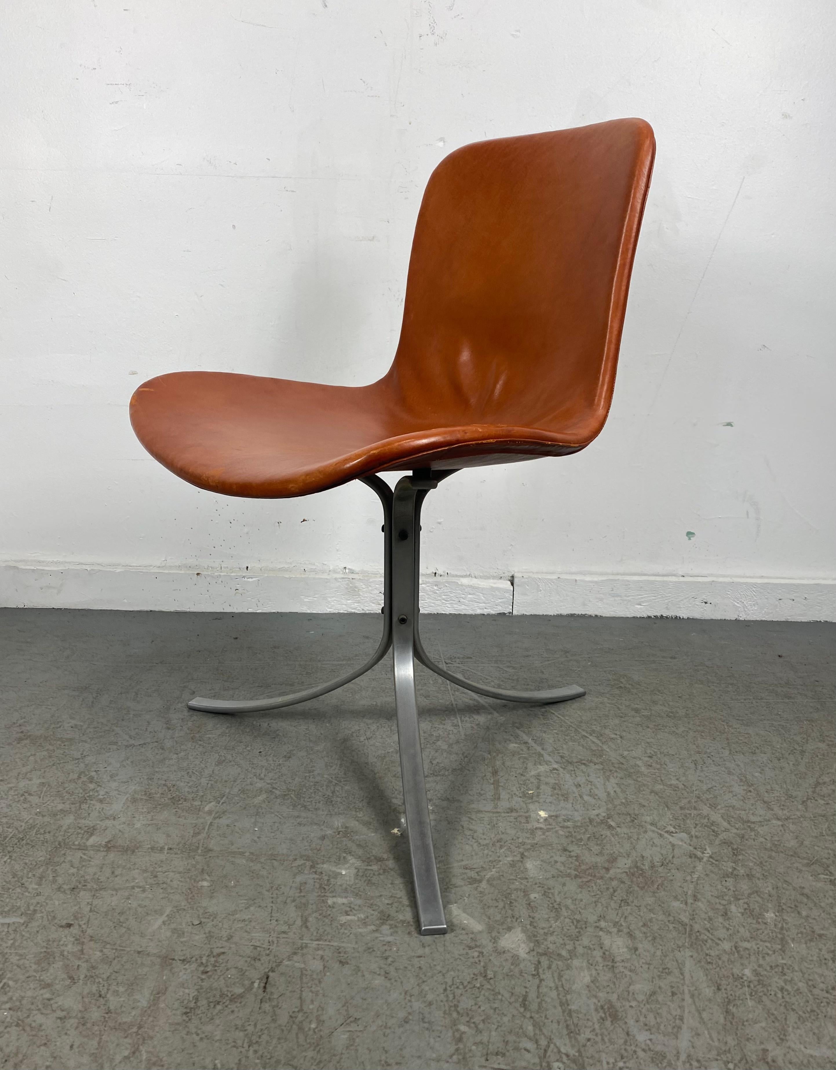 Steel Early PK9 Chair in Leather by Poul Kjaerholm for E. Kold Christensen / Denmark