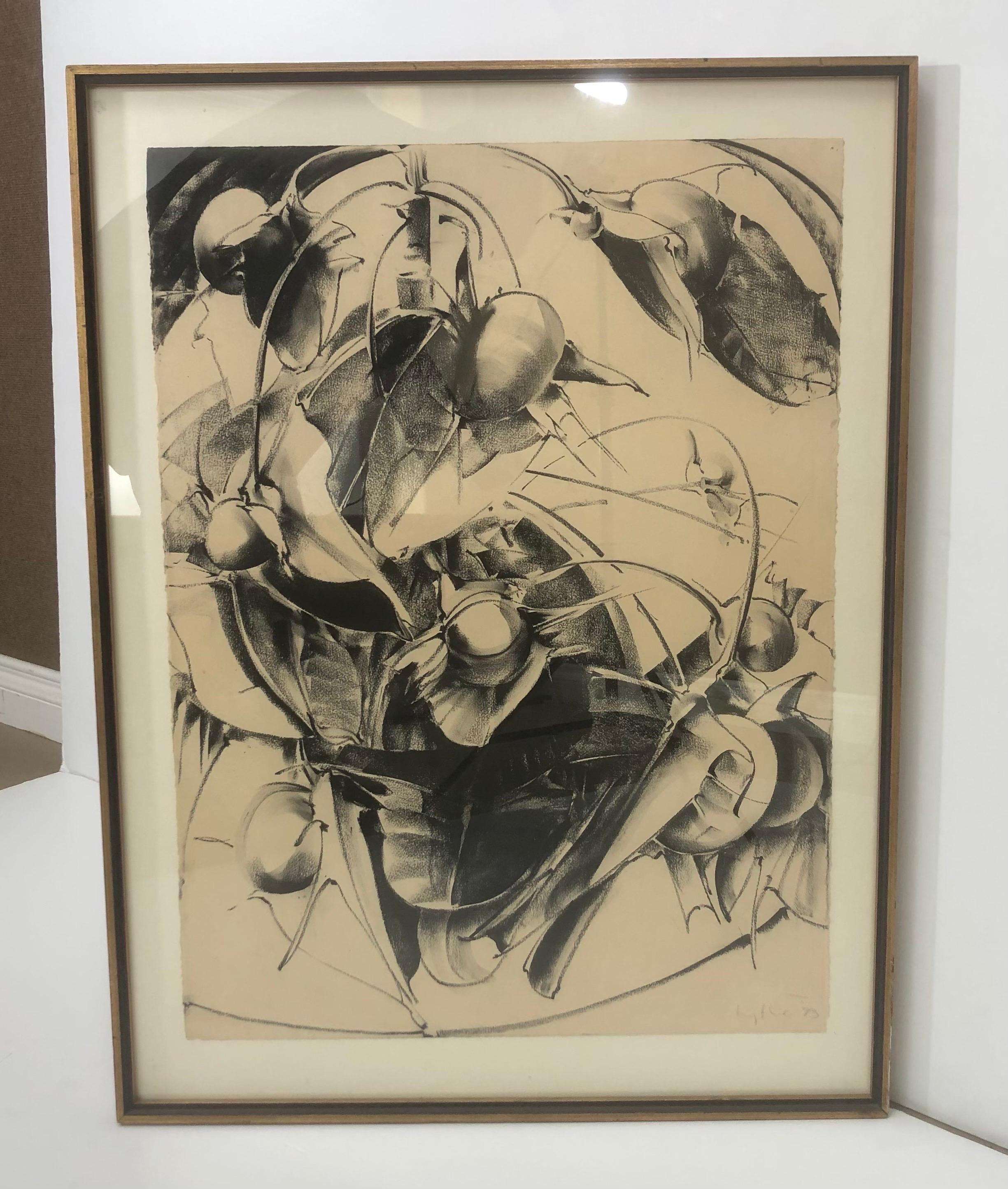 An early “Pod Series” charcoal on paper drawing by Richard Lytle in its original frame from Denby Framing in New Haven Connecticut.
Lytle was among the Sixteen Americans featured in the 1959-1960 MOMA exhibition of the same name curated by Dorothy