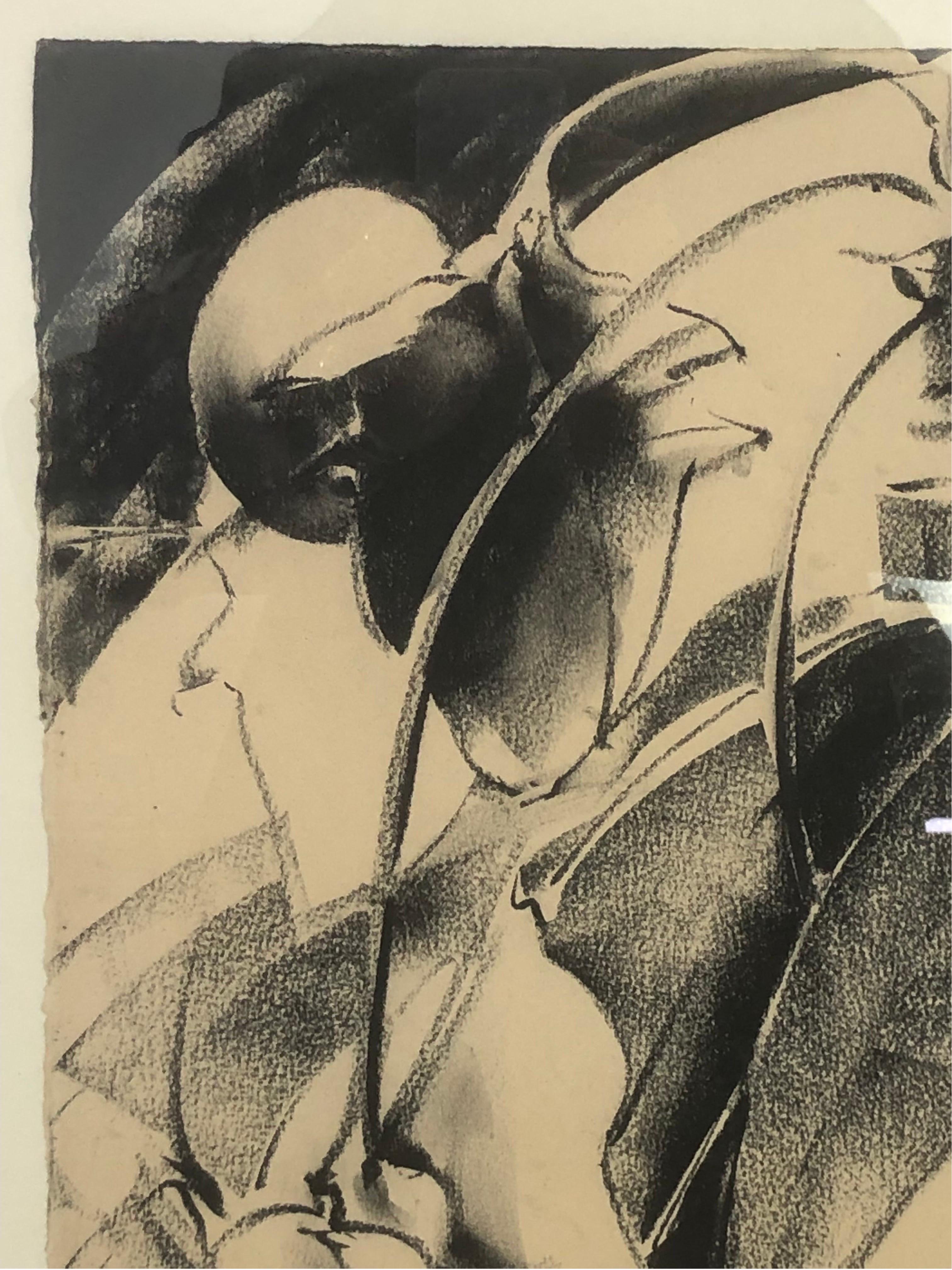 Post-Modern Early “Pod Series” Charcoal on Paper by Richard Lytle 1973 in Original Frame  For Sale