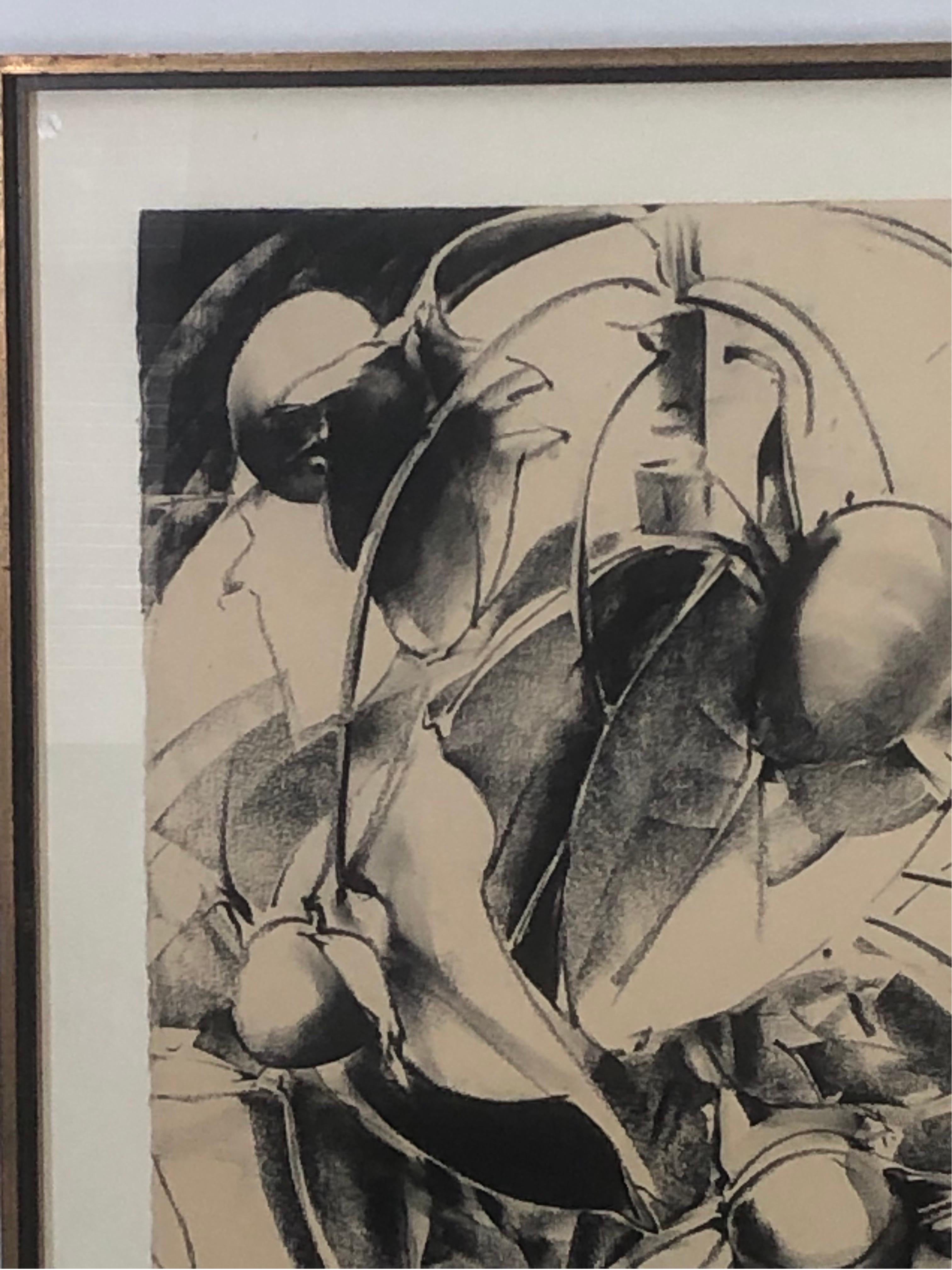 Hand-Painted Early “Pod Series” Charcoal on Paper by Richard Lytle 1973 in Original Frame  For Sale