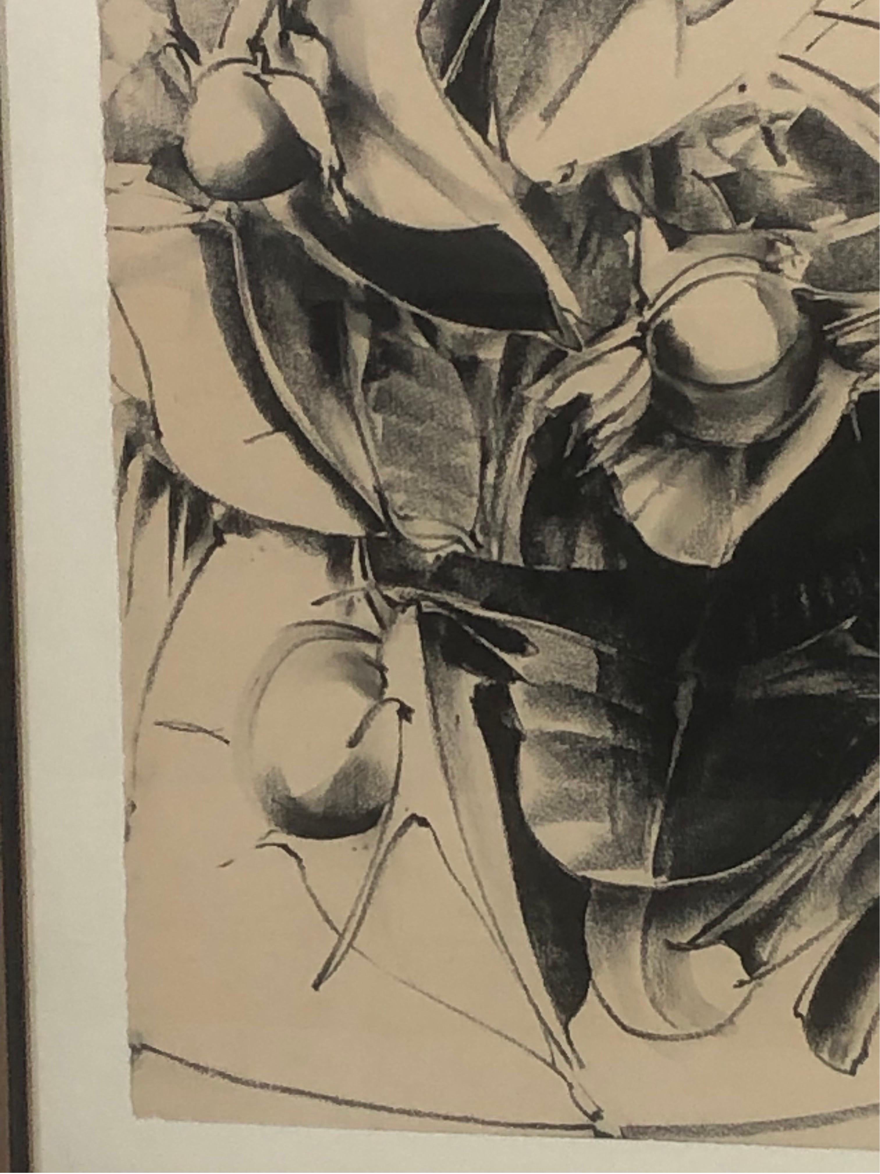 Early “Pod Series” Charcoal on Paper by Richard Lytle 1973 in Original Frame  For Sale 1