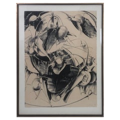 Vintage Early “Pod Series” Charcoal on Paper by Richard Lytle 1973 in Original Frame