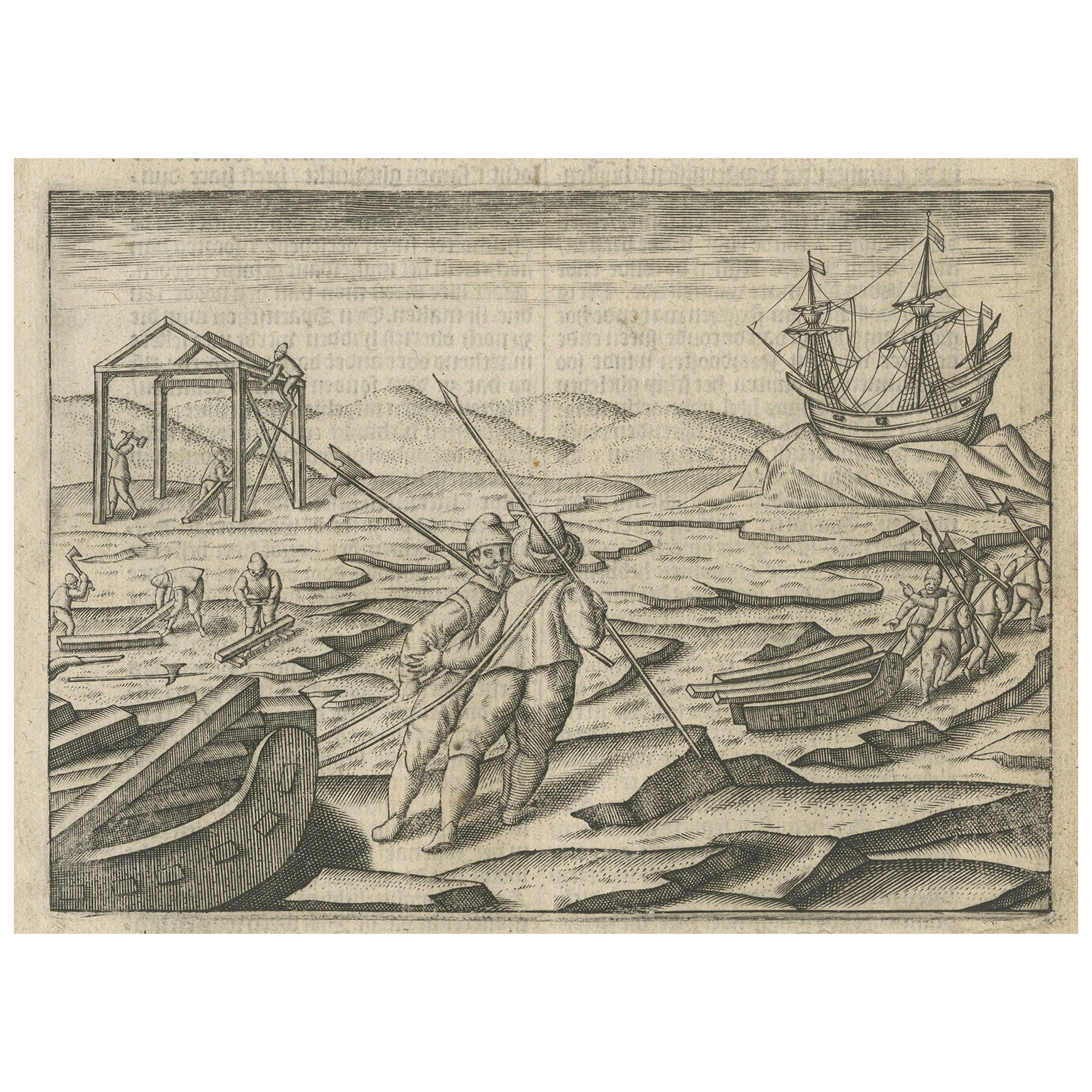 Gravure des débuts de l'exploration polaire - Camp arctique hollandais, 1611