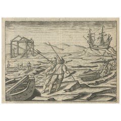 Antique Early Polar Exploration Engraving – Dutch Arctic Camp, 1611