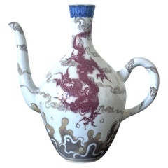 Early Porcelain Underglaze Dragon Ewer by Makuzu Kozan Meiji Period