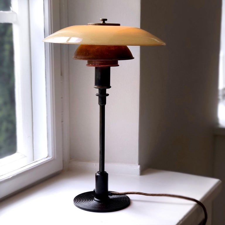 Early Poul Henningsen 3 2 Table Lamp Shades In Copper And Yellow Glass For At 1stdibs Table Lamp Shades, Glass Desk Lamp Shades