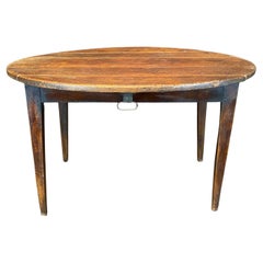 Early Primitive French Country 18th Century Oval Drop Leaf Side or Dining Table
