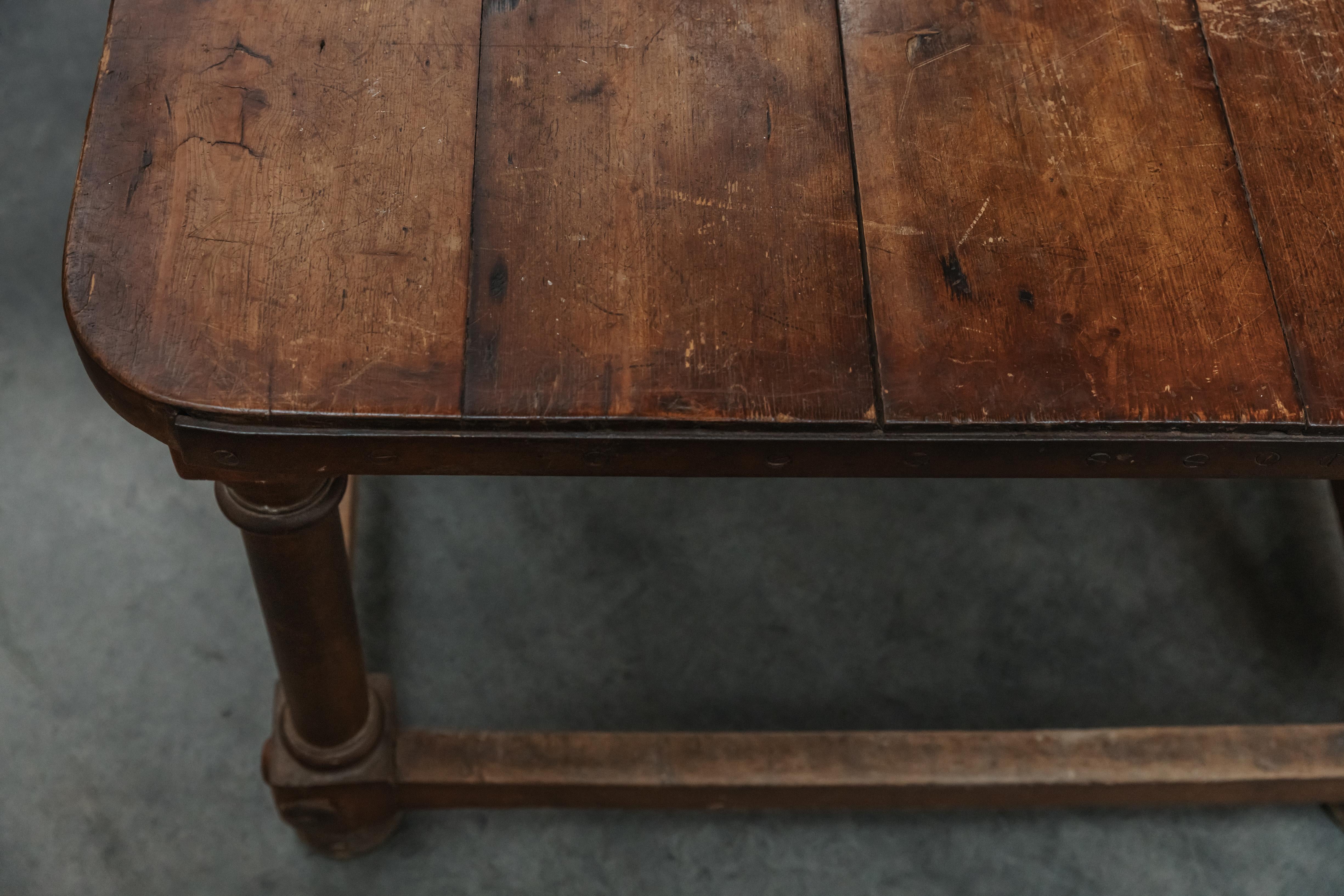 Early Primitive Kitchen Prep Table From France, Circa 1890.  Solid, heavy construction with original hardware.  Great patina.