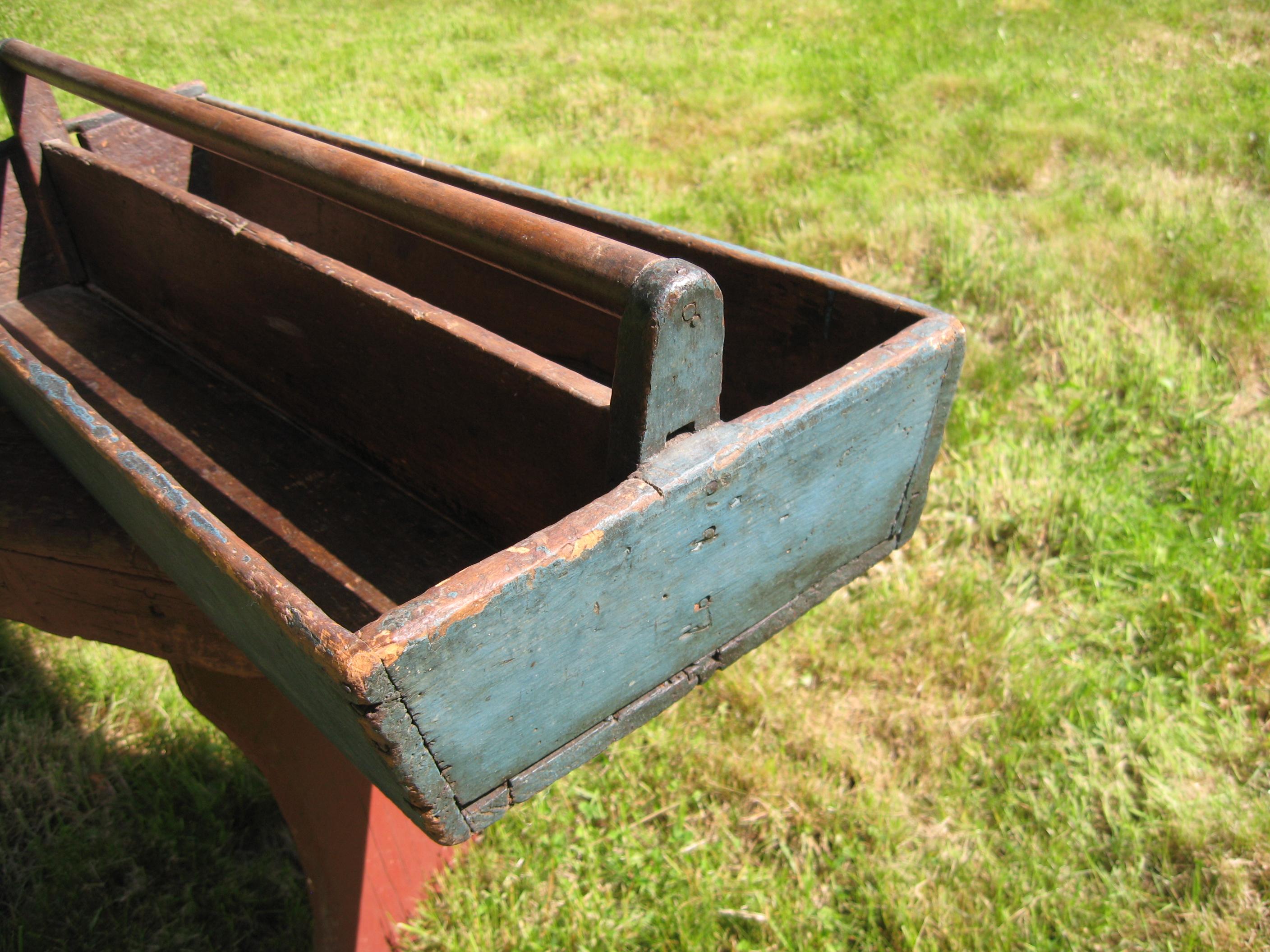 Mid-19th Century Early Primitive Robin Egg Blue Painted Tool Knife Box, 1860s For Sale