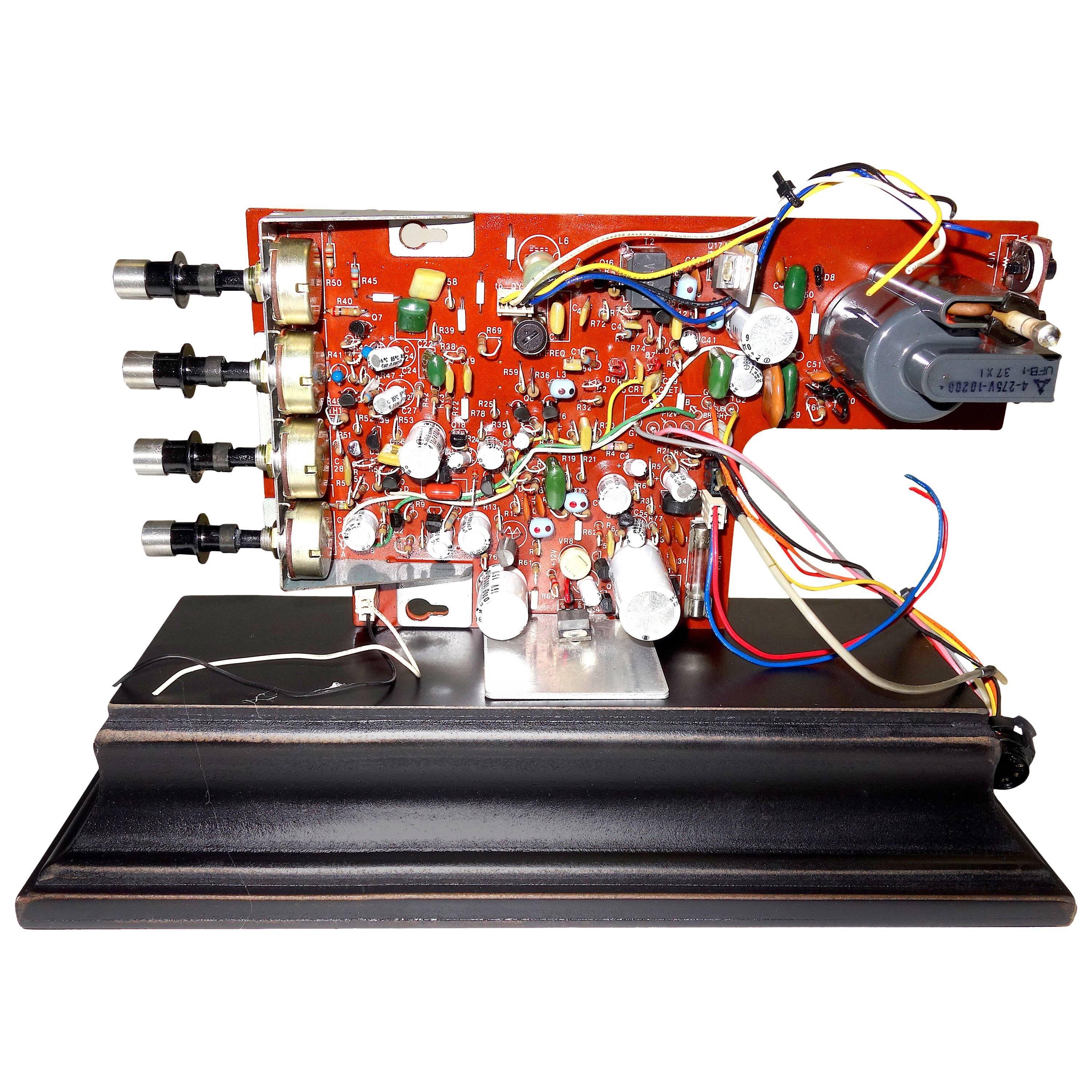 Early Primitive Television Monitor Component Sculpture, Iconic on Dark Wood Base For Sale