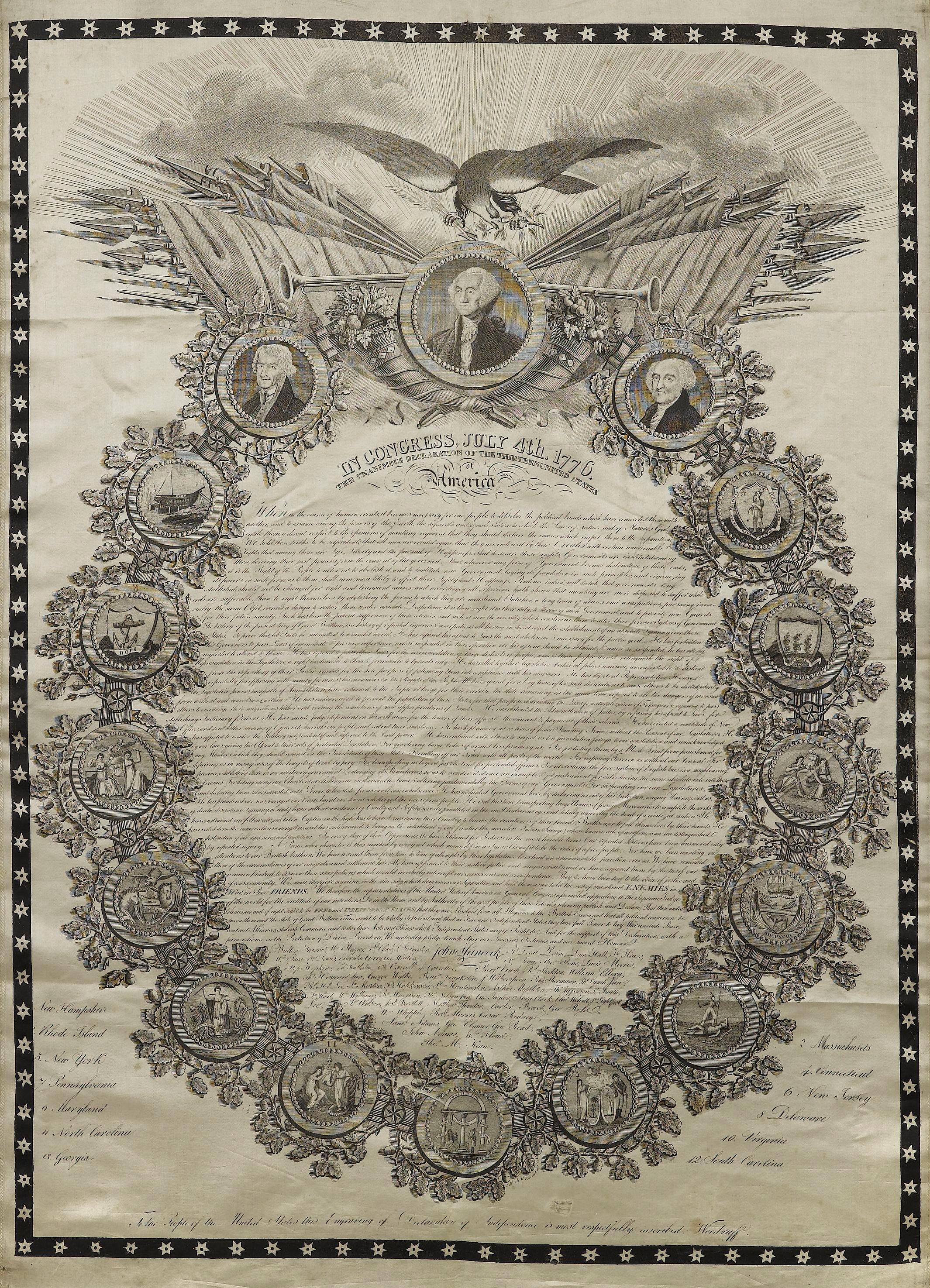 French Early Printing of the Declaration of Independence on Silk, 1820