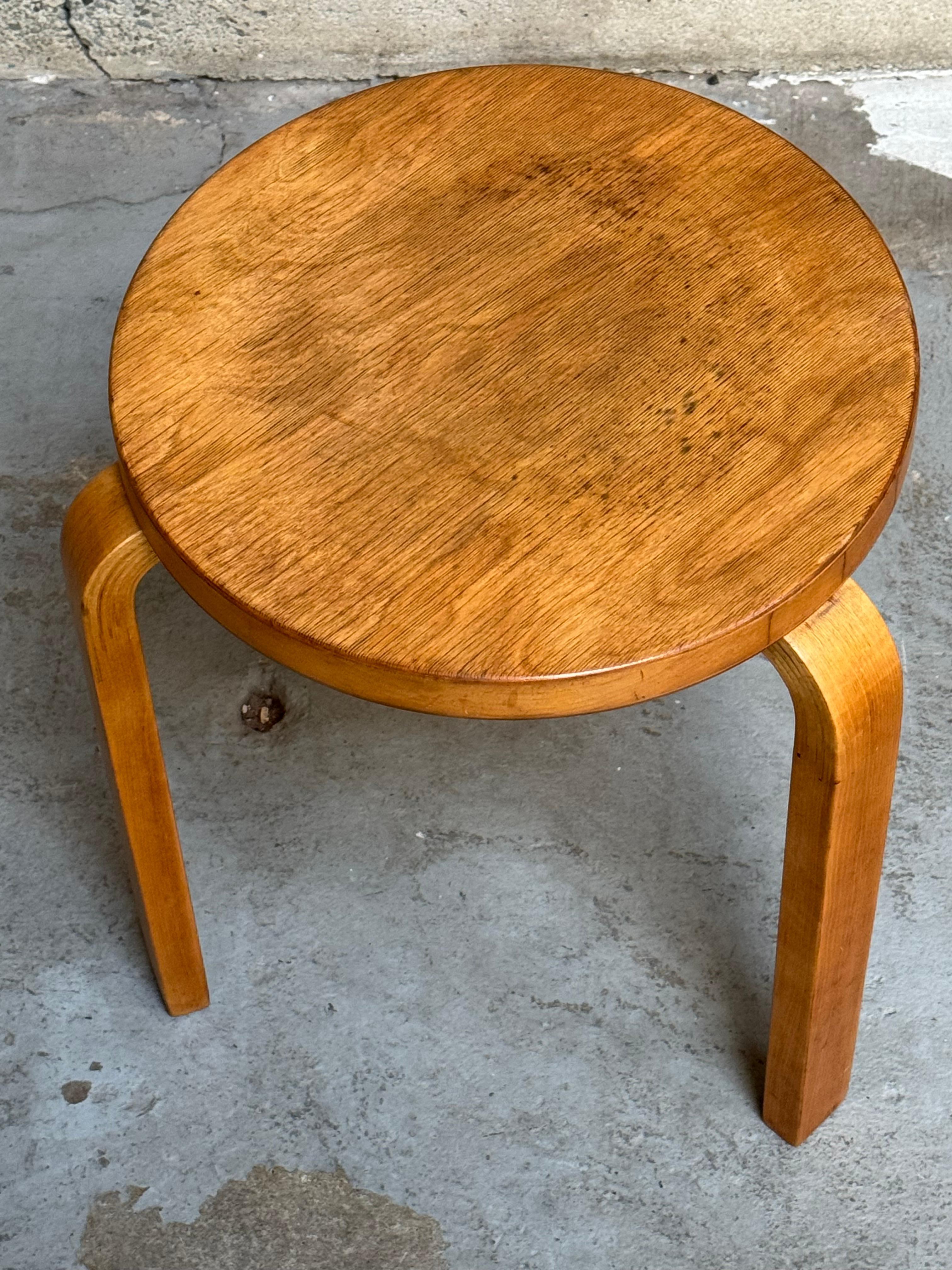 Mid-Century Modern Early Production Alvar Aalto Model 60 Stool Finsven Late 1940s For Sale