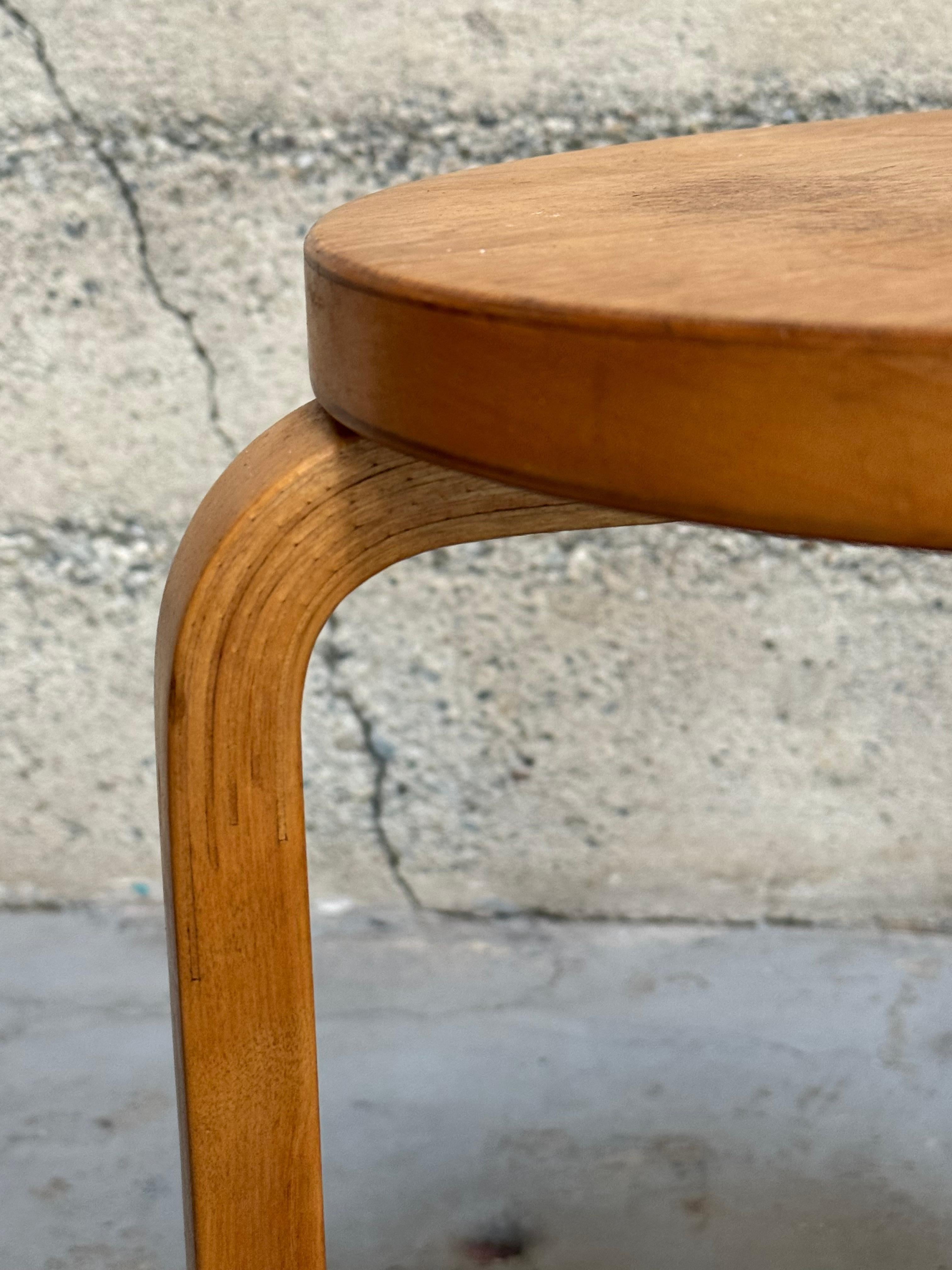 Hand-Crafted Early Production Alvar Aalto Model 60 Stool Finsven Late 1940s For Sale