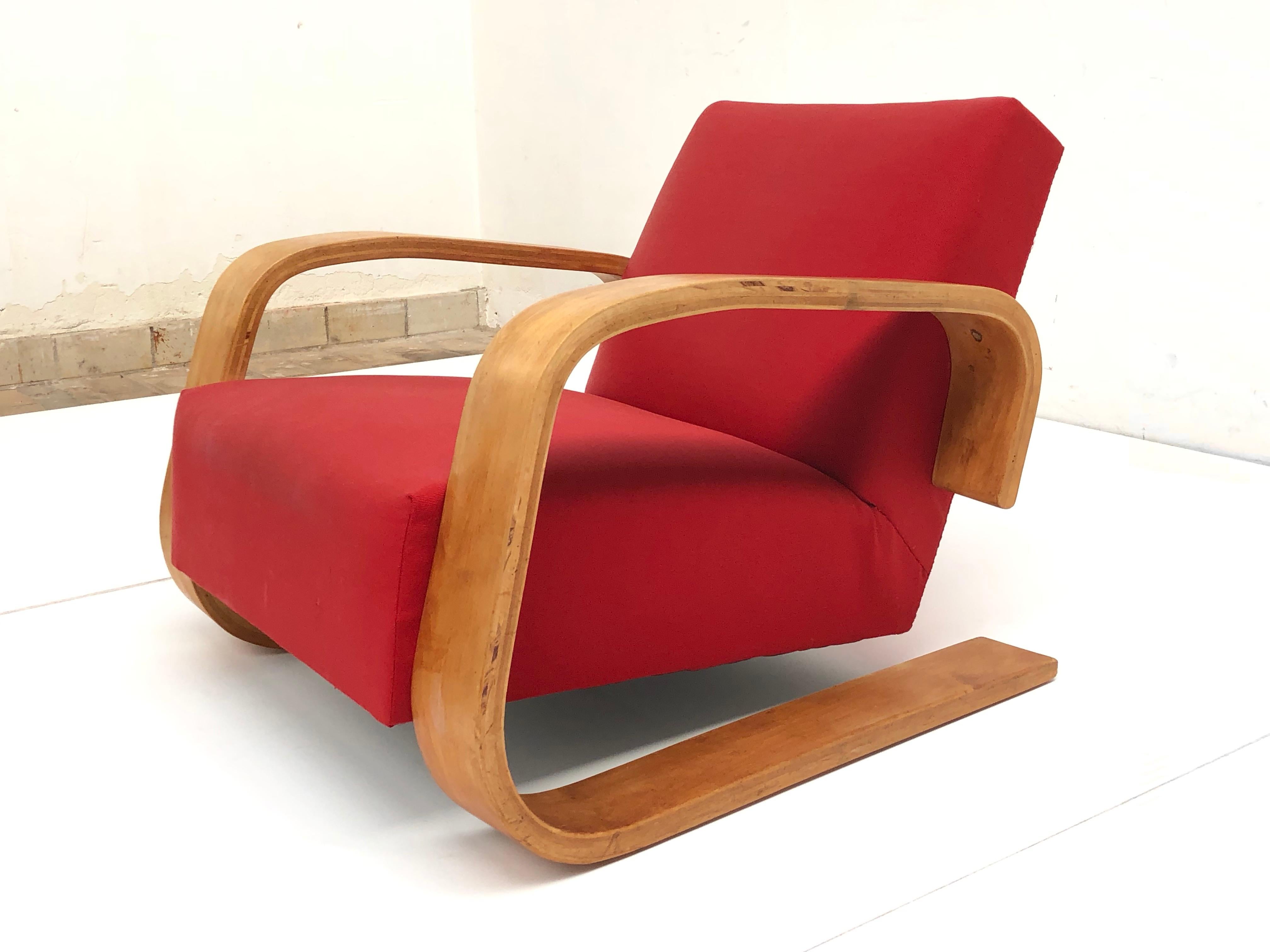 Mid-20th Century Early Production Armchair 400 'TANK' Chair Alvar Aalto, Artek Sweden 1946-1956
