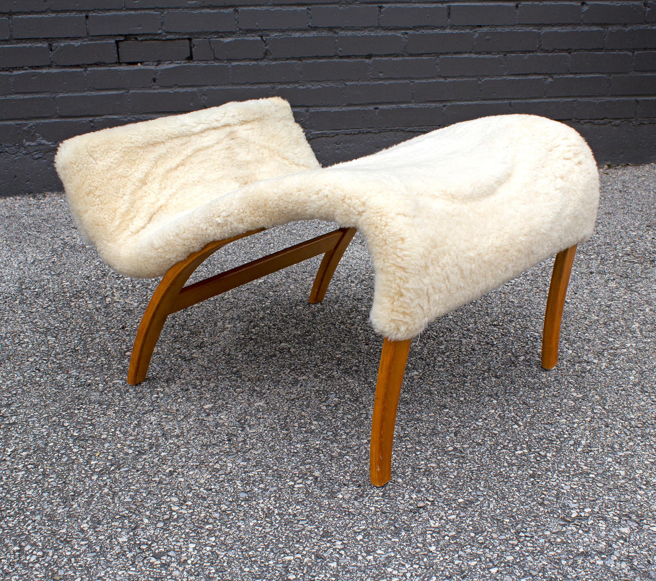 Early Production Bruno Mathsson Pernilla Lounge Chair and Ottoman in Sheepskin 5