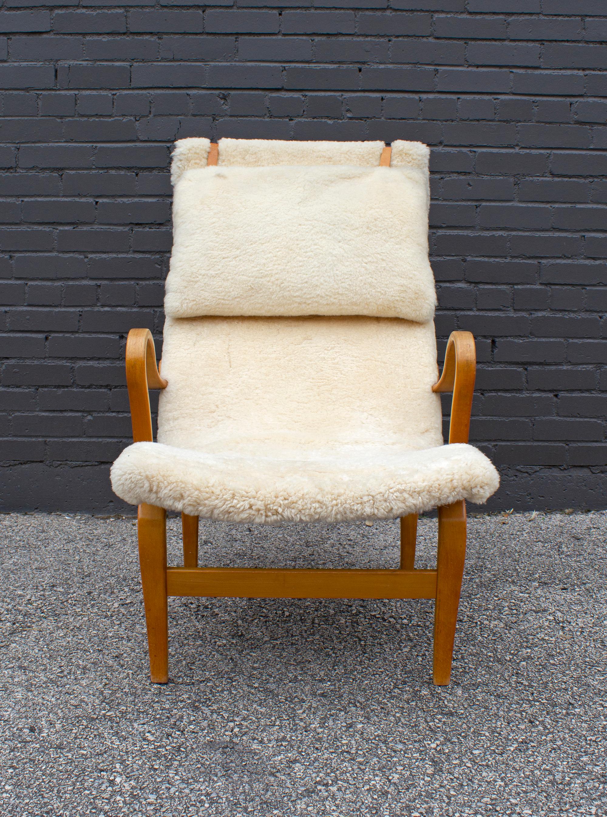 Early Production Bruno Mathsson Pernilla Lounge Chair and Ottoman in Sheepskin 6