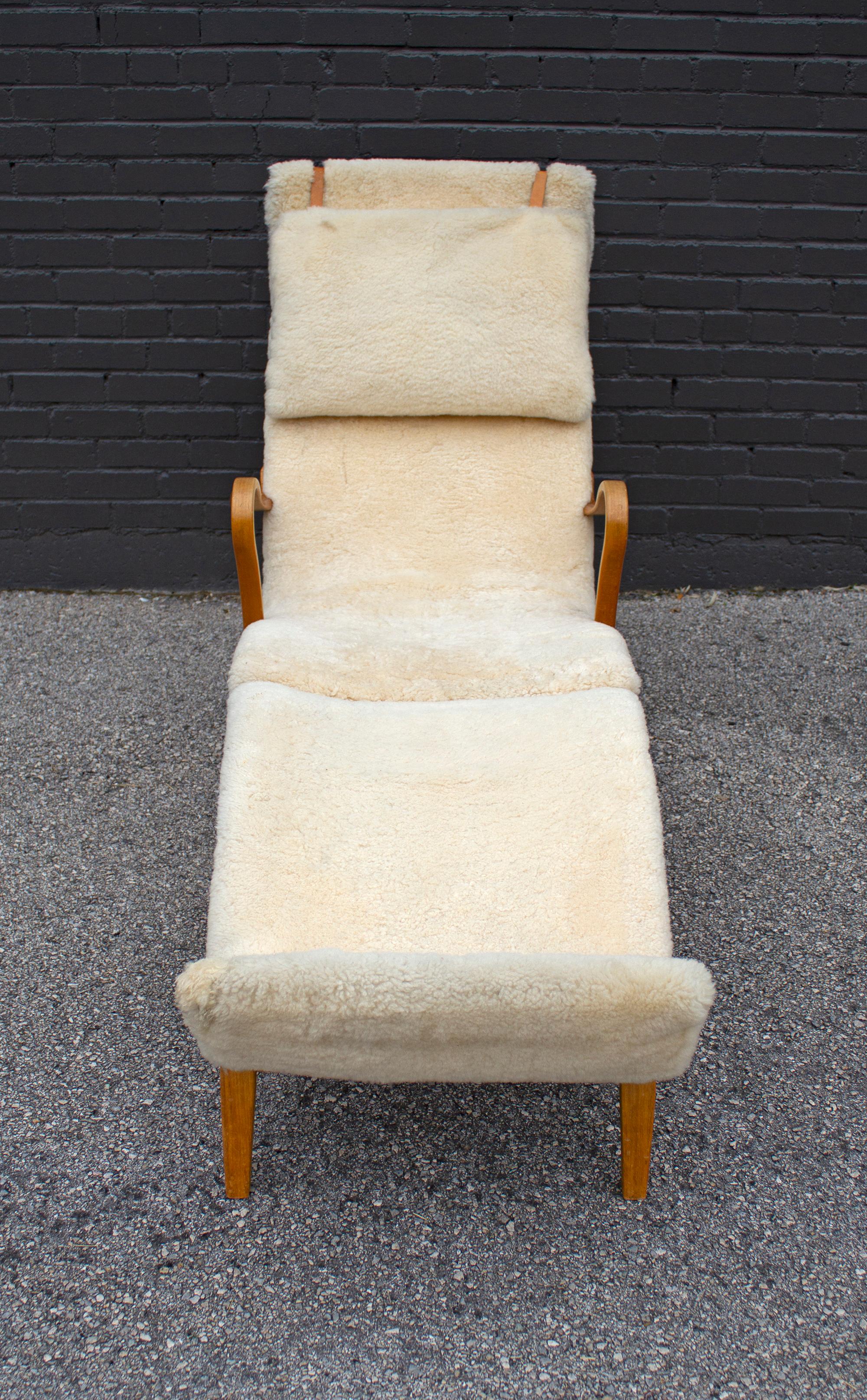 Early Production Bruno Mathsson Pernilla Lounge Chair and Ottoman in Sheepskin 1