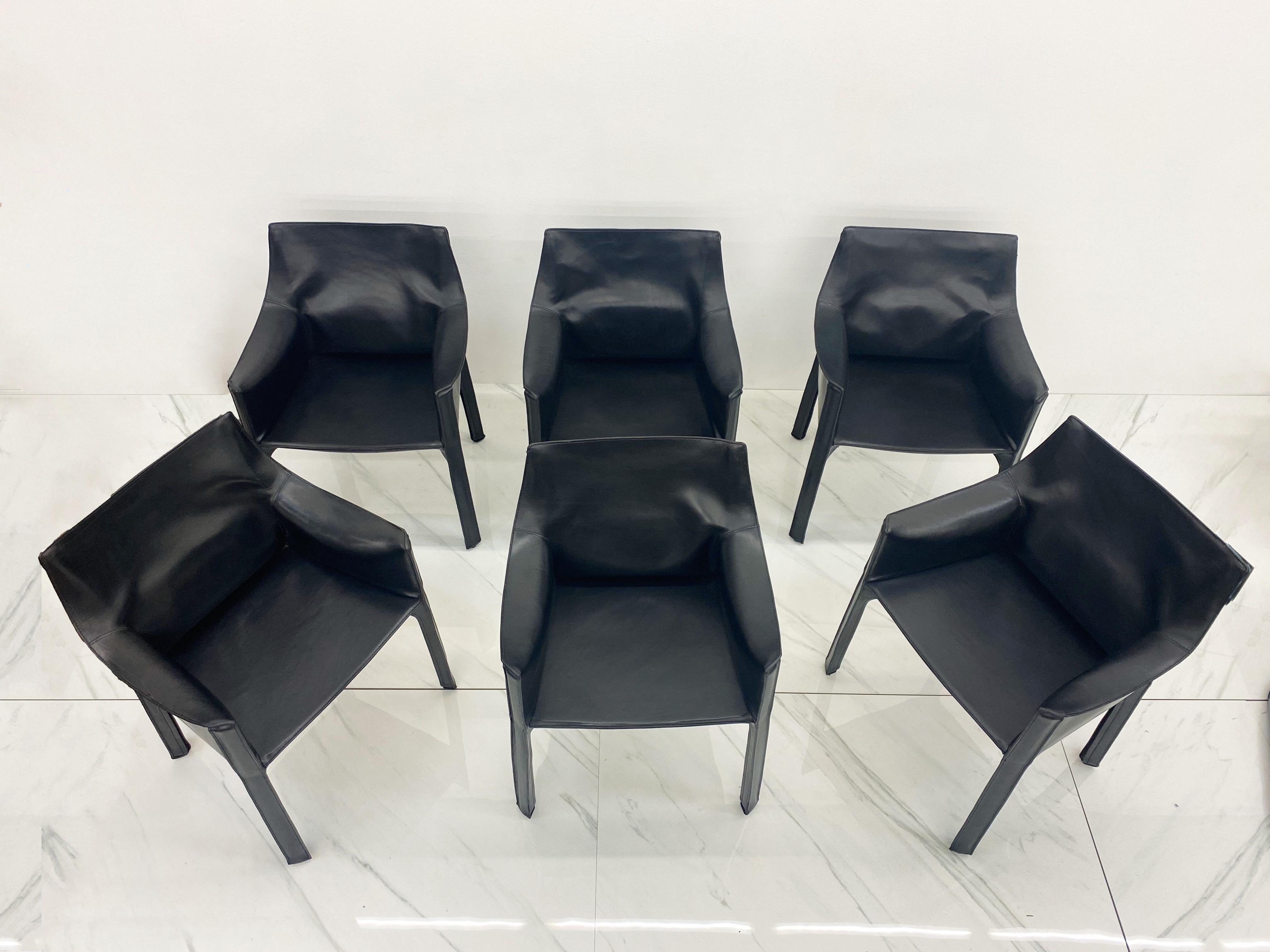 Mid-Century Modern Early Production 'Cab' Armchairs by Mario Bellini for Cassina, c 1978, Signed