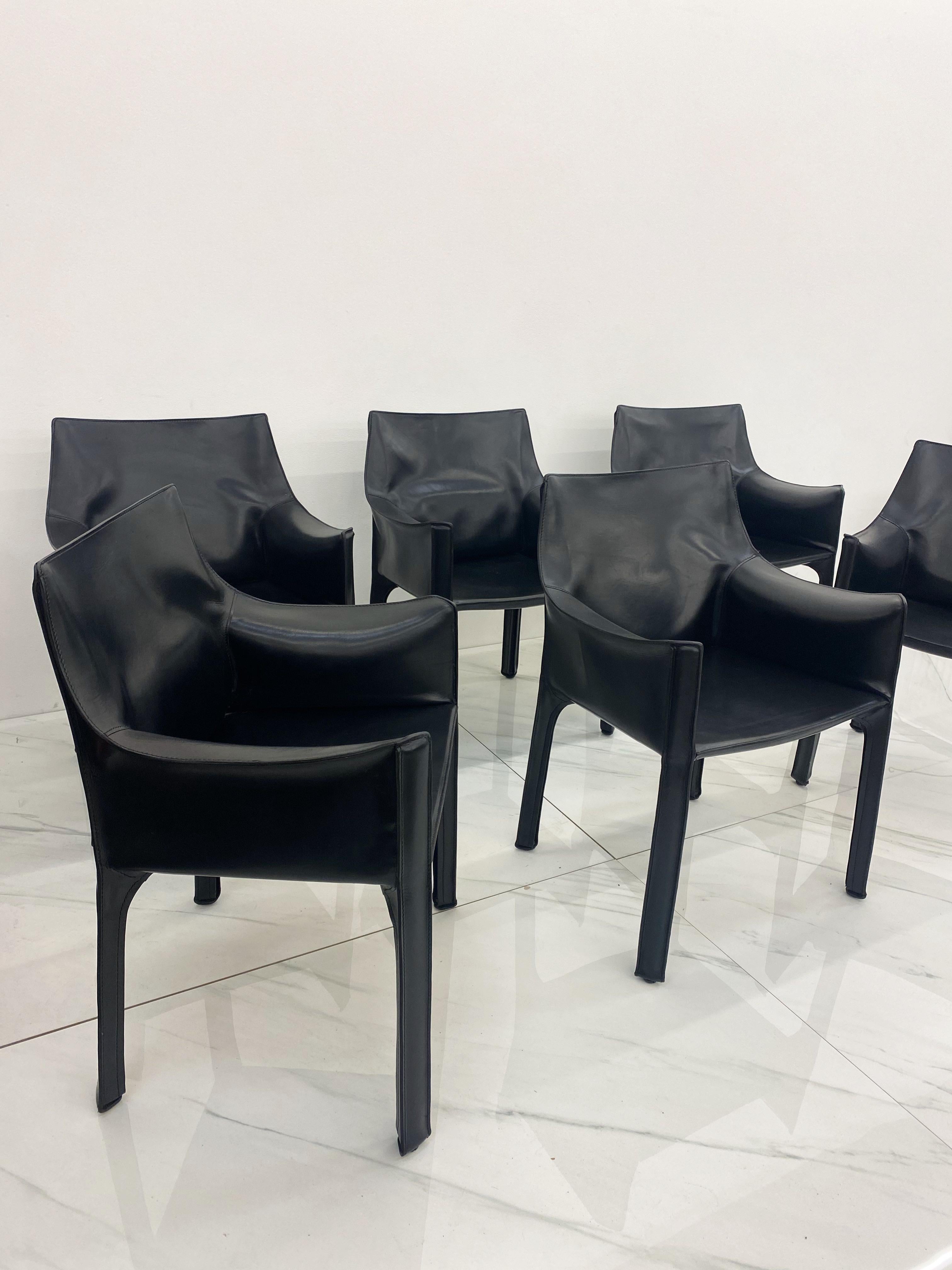 Italian Early Production 'Cab' Armchairs by Mario Bellini for Cassina, c 1978, Signed