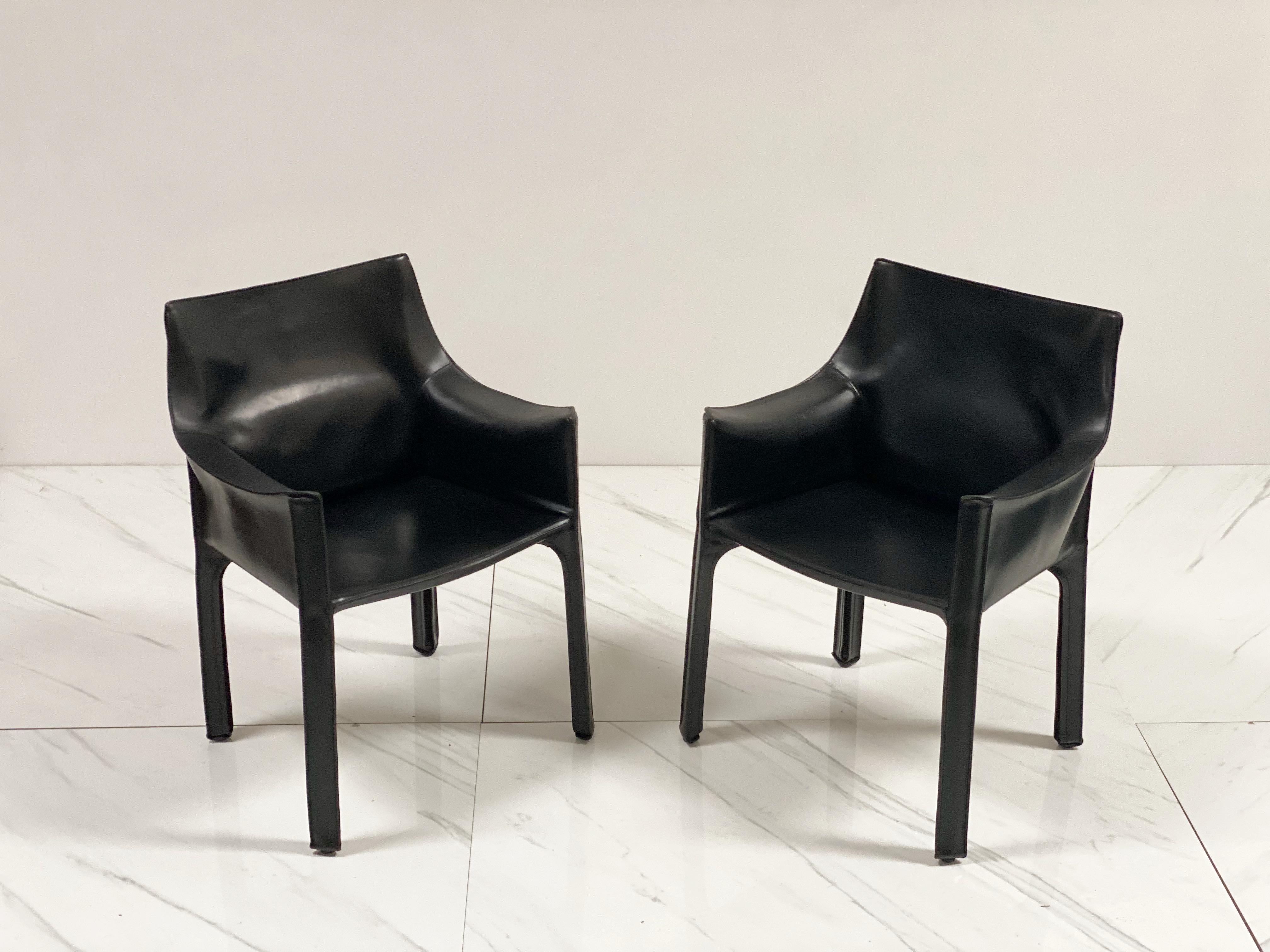 Early Production 'Cab' Armchairs by Mario Bellini for Cassina, c 1978, Signed In Good Condition In Los Angeles, CA