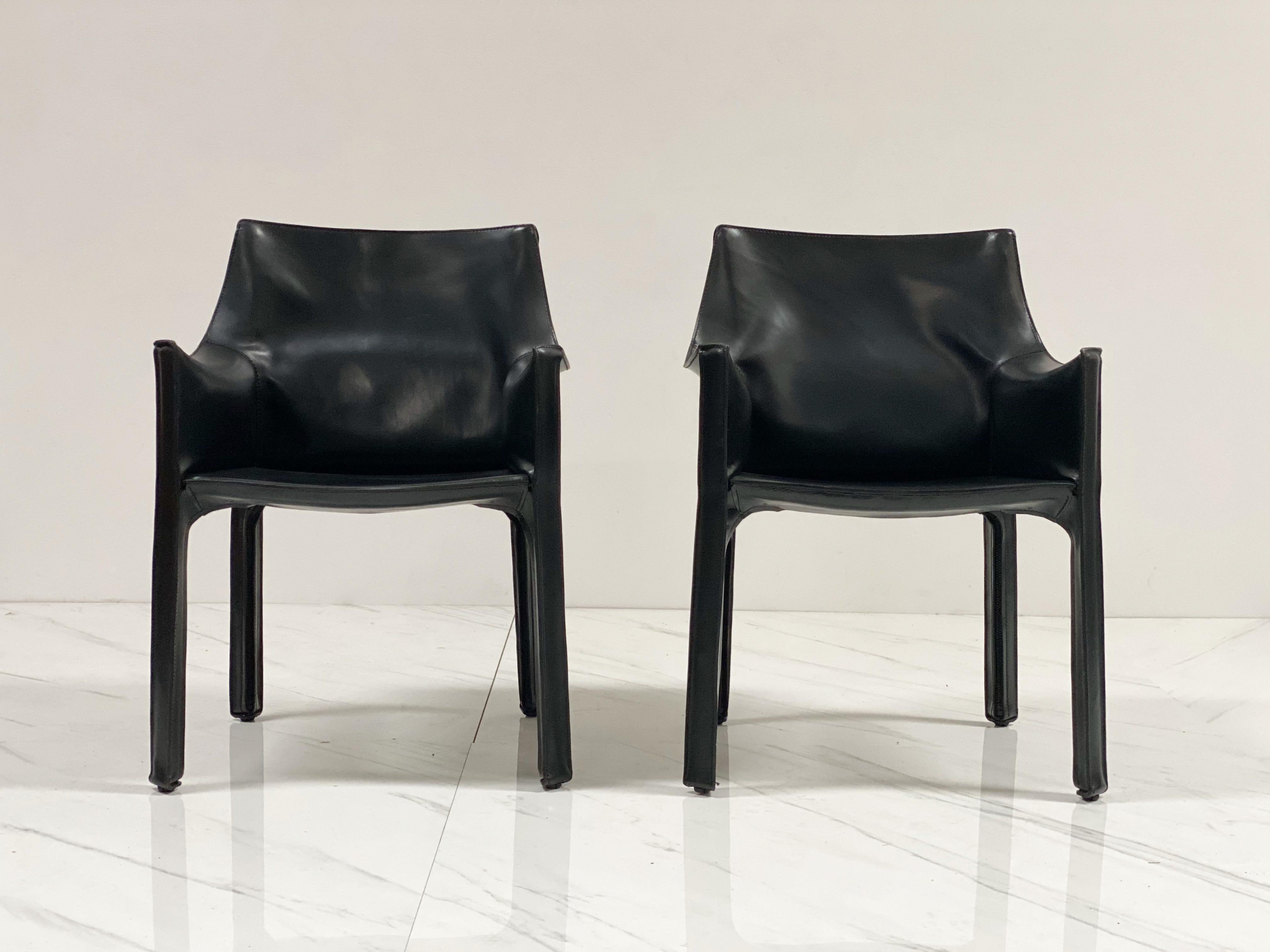 Steel Early Production 'Cab' Armchairs by Mario Bellini for Cassina, c 1978, Signed