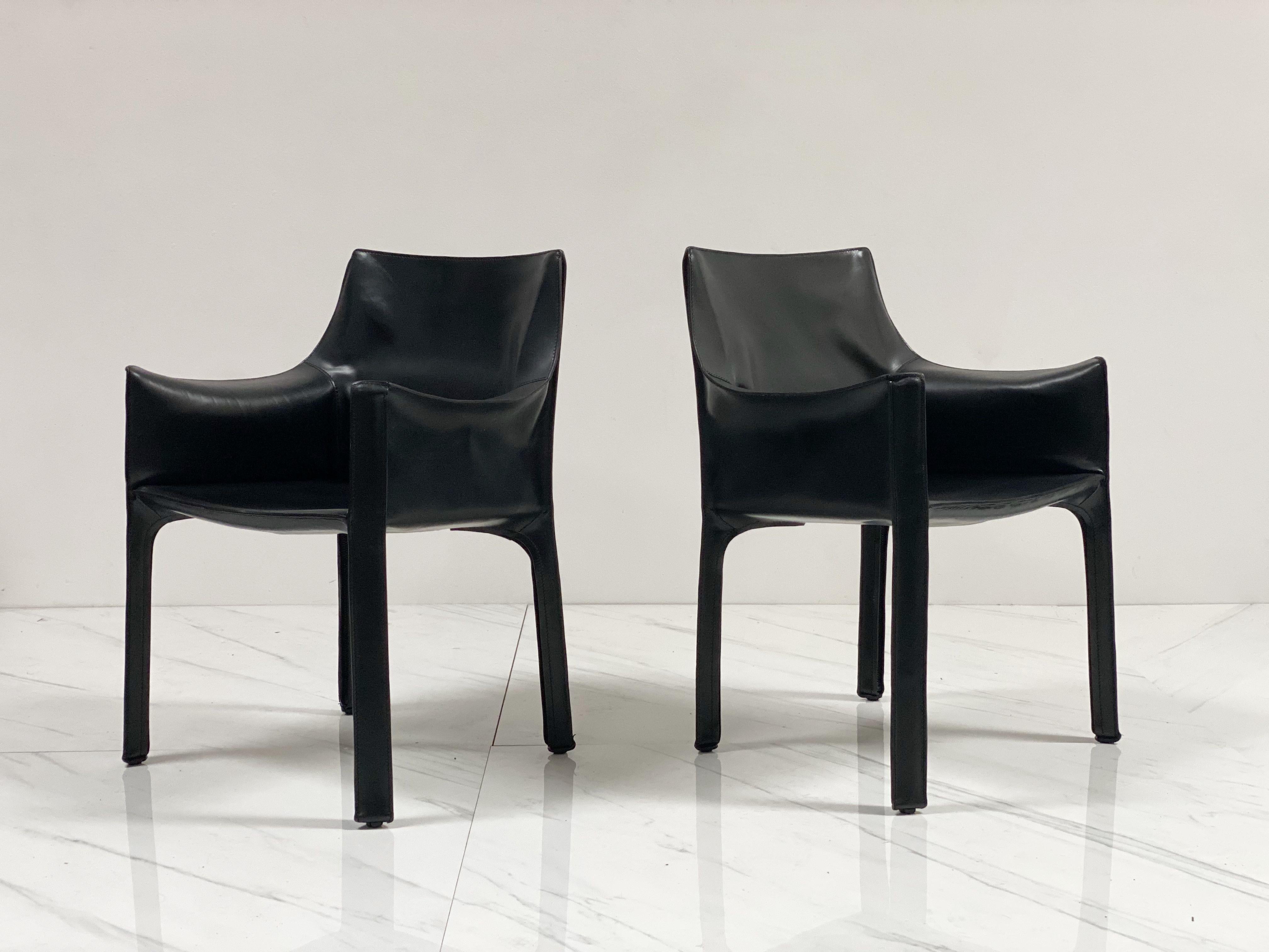 Early Production 'Cab' Armchairs by Mario Bellini for Cassina, c 1978, Signed 1