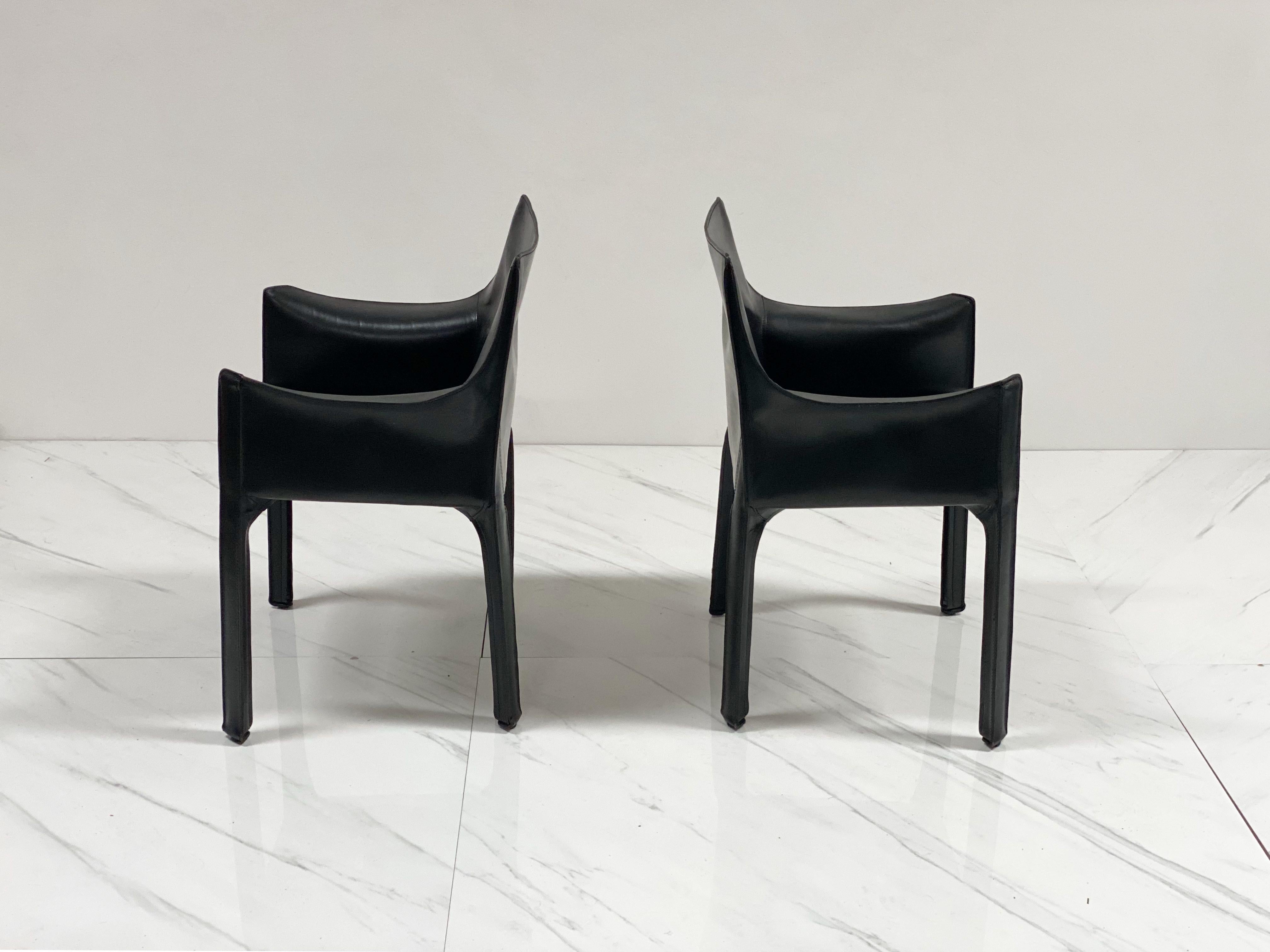 Early Production 'Cab' Armchairs by Mario Bellini for Cassina, c 1978, Signed 2