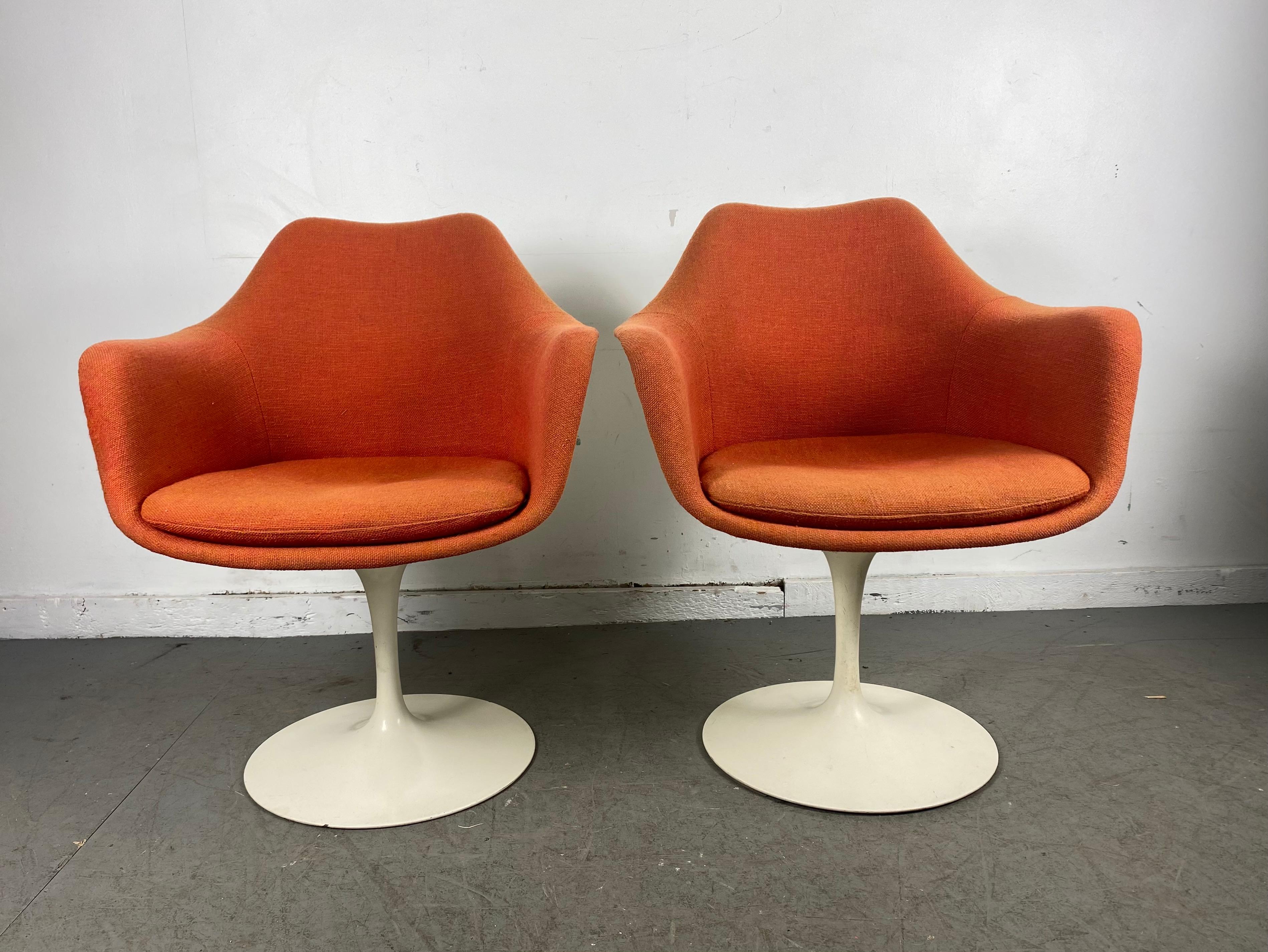Mid-Century Modern Early Production Eero Saarinen for Knoll Upholstered Tulip Arm Chairs