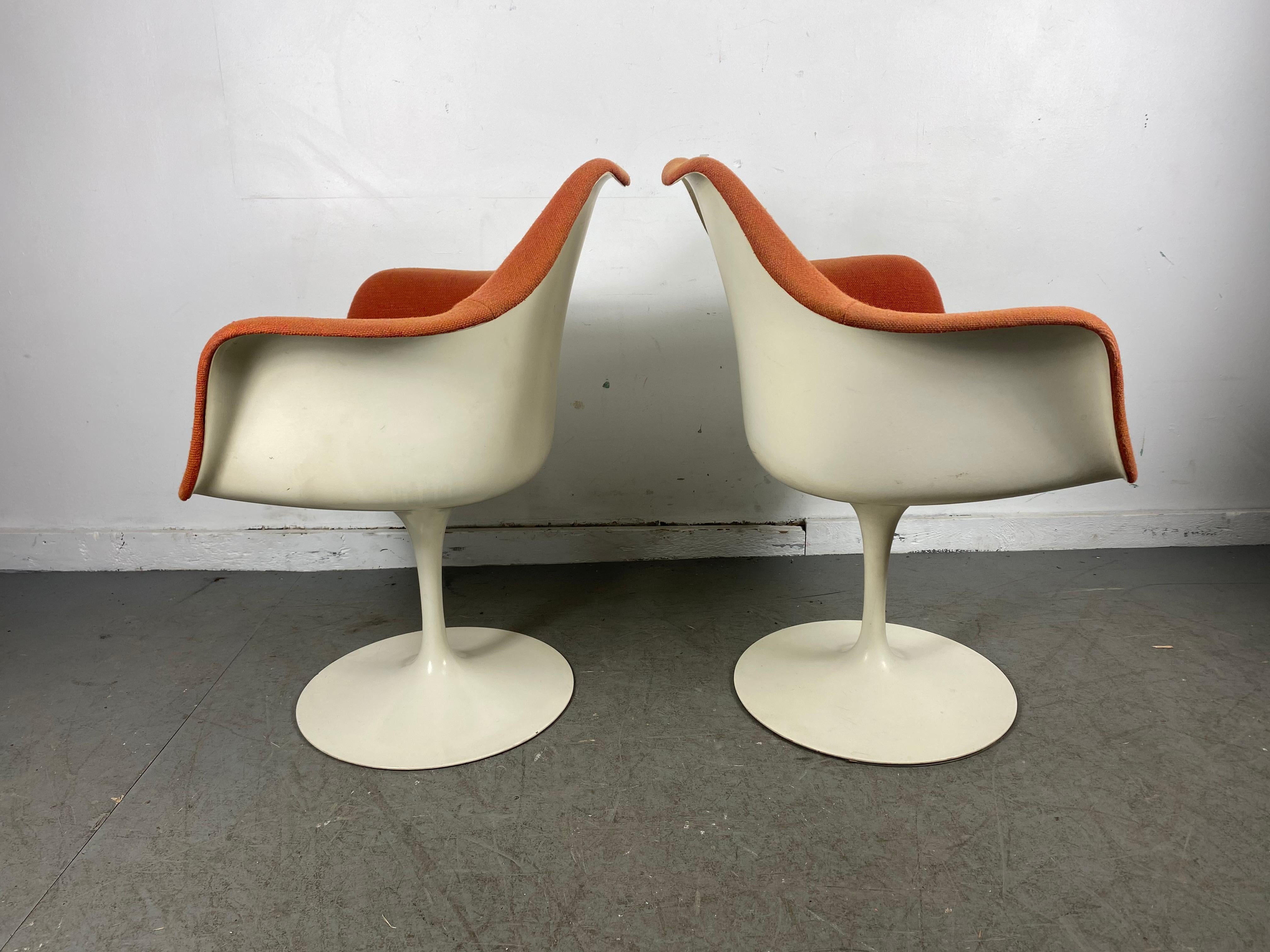 Early Production Eero Saarinen for Knoll Upholstered Tulip Arm Chairs For  Sale at 1stDibs
