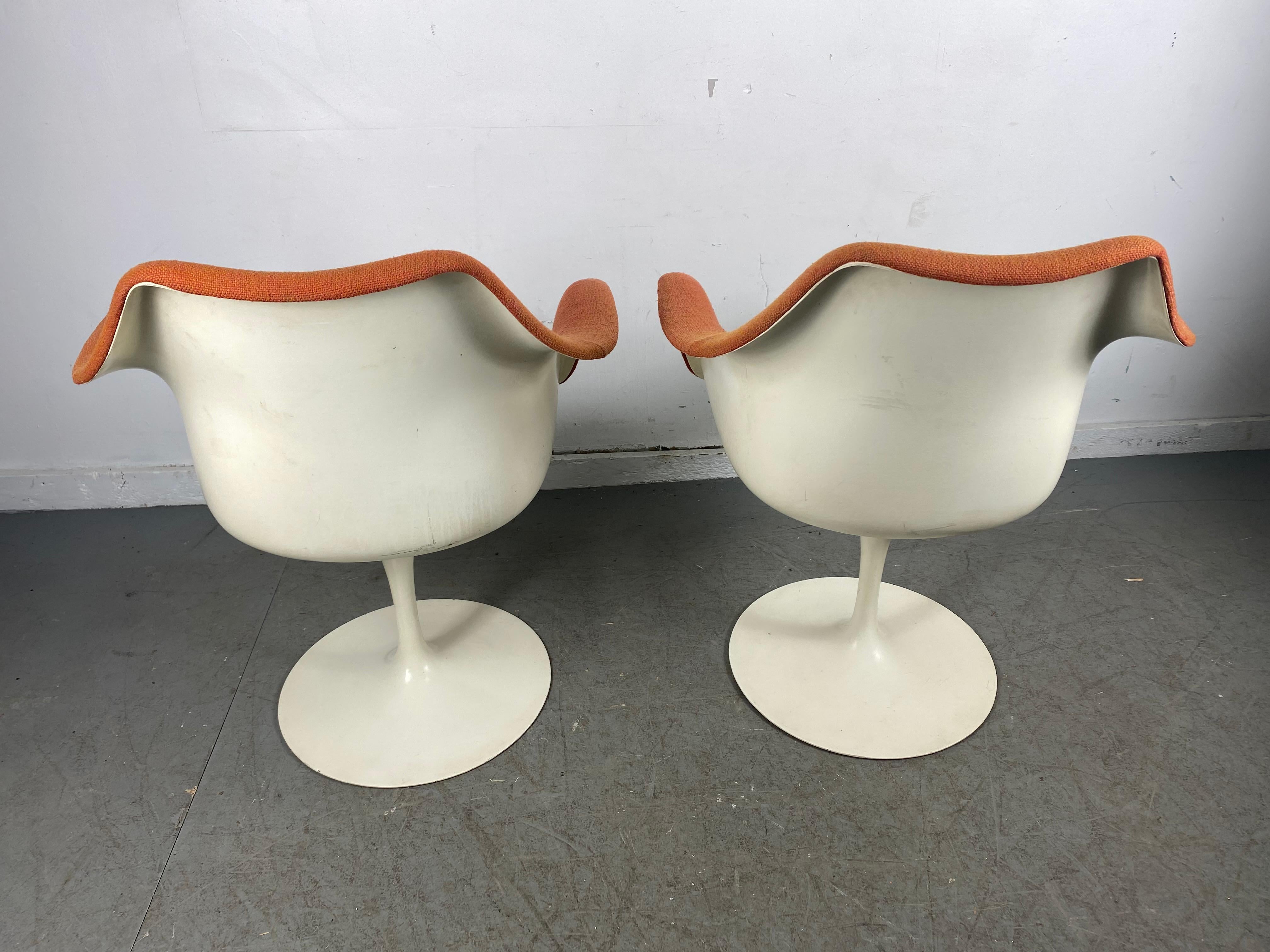 Metal Early Production Eero Saarinen for Knoll Upholstered Tulip Arm Chairs