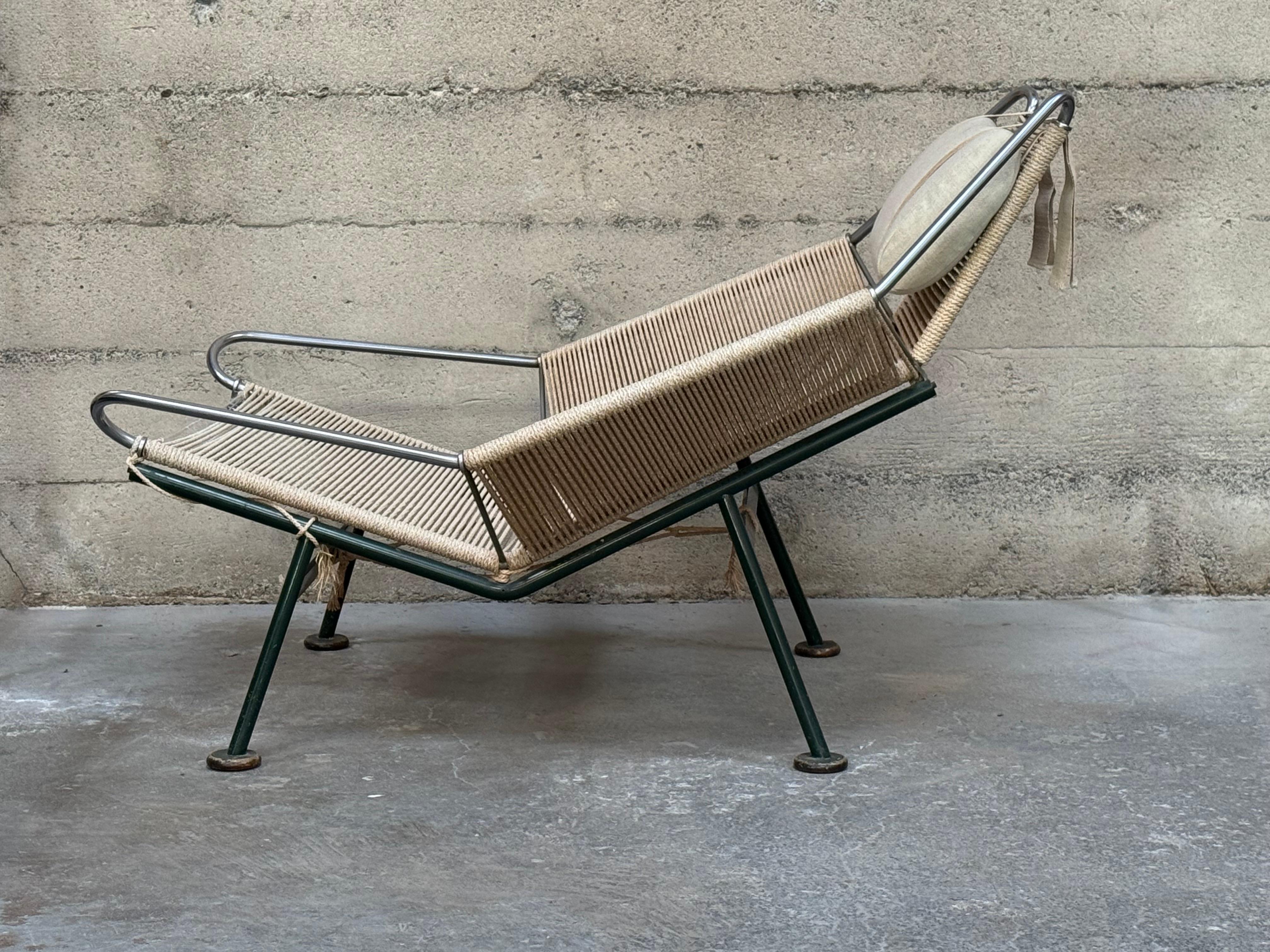 Metallo Telaio verde di prima produzioneHans Wegner Flag Halyard Lounge PP225 Getama in vendita