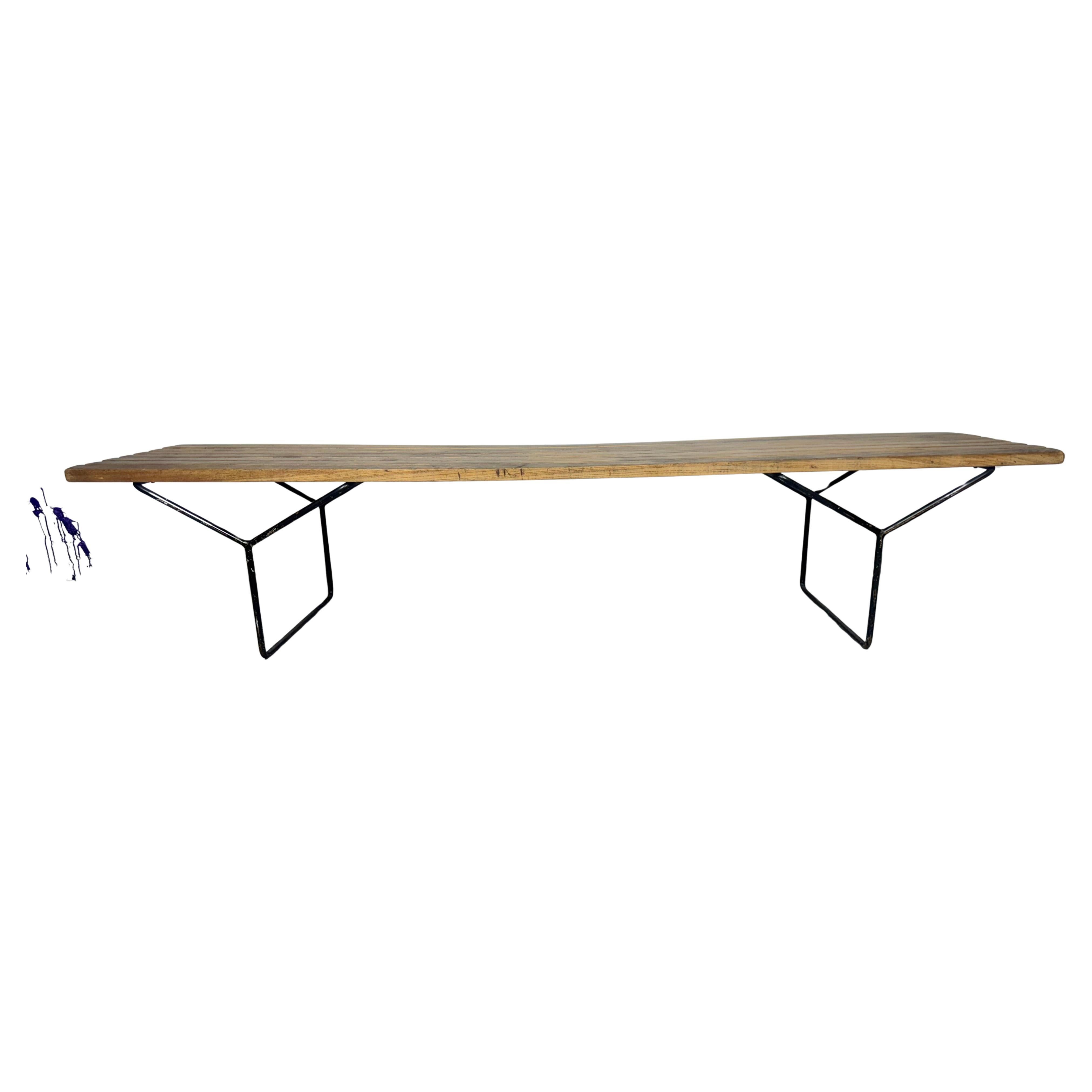 Early production Harry Bertoia / Knoll Slat Bench .Wood & Iron. Classic Modern