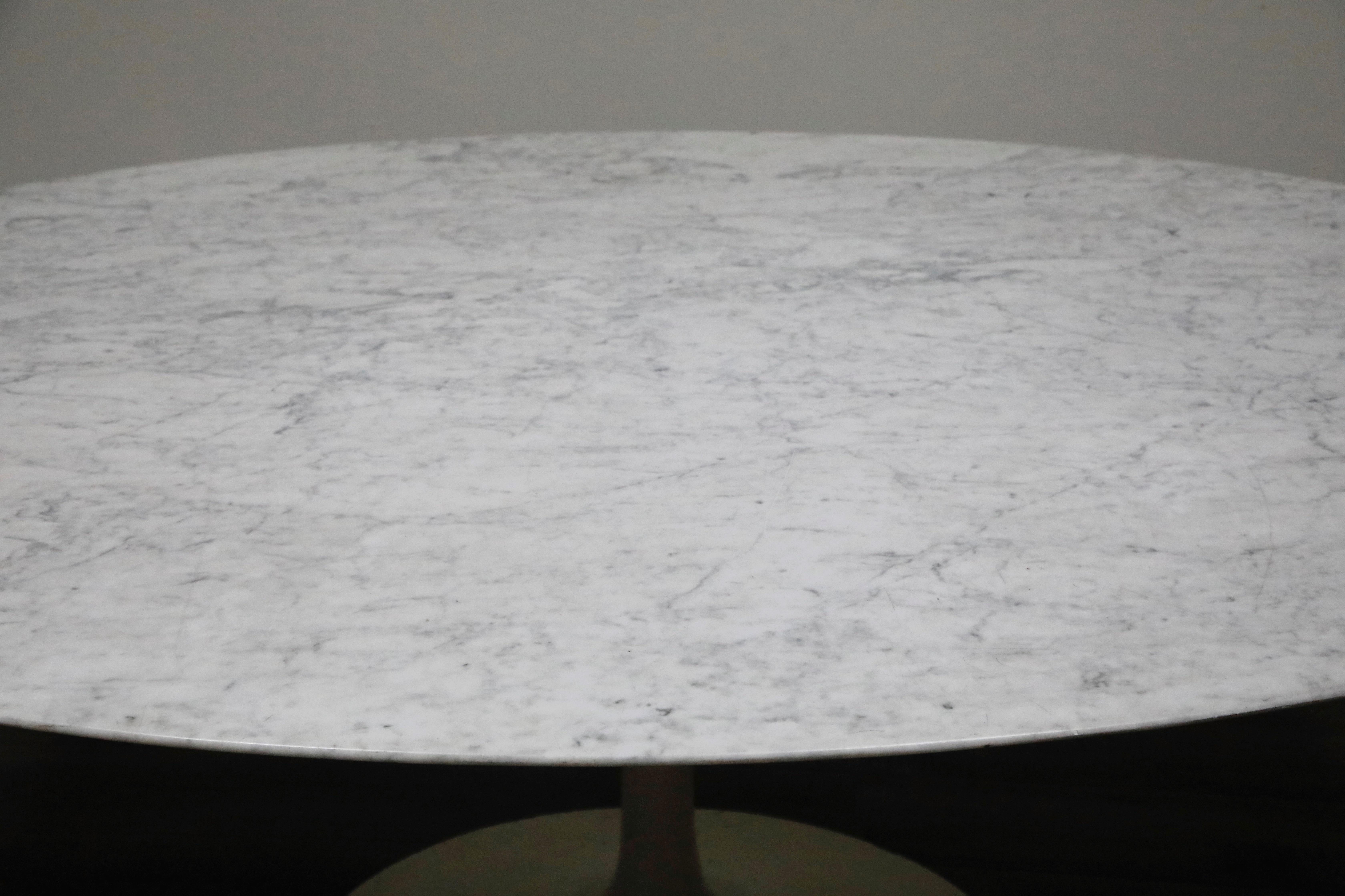 Cast Early Production Knoll International Oval Marble Tulip Dining Table, Signed 1969