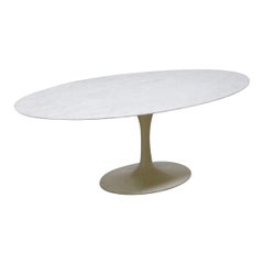 Vintage Early Production Knoll International Oval Marble Tulip Dining Table, Signed 1969