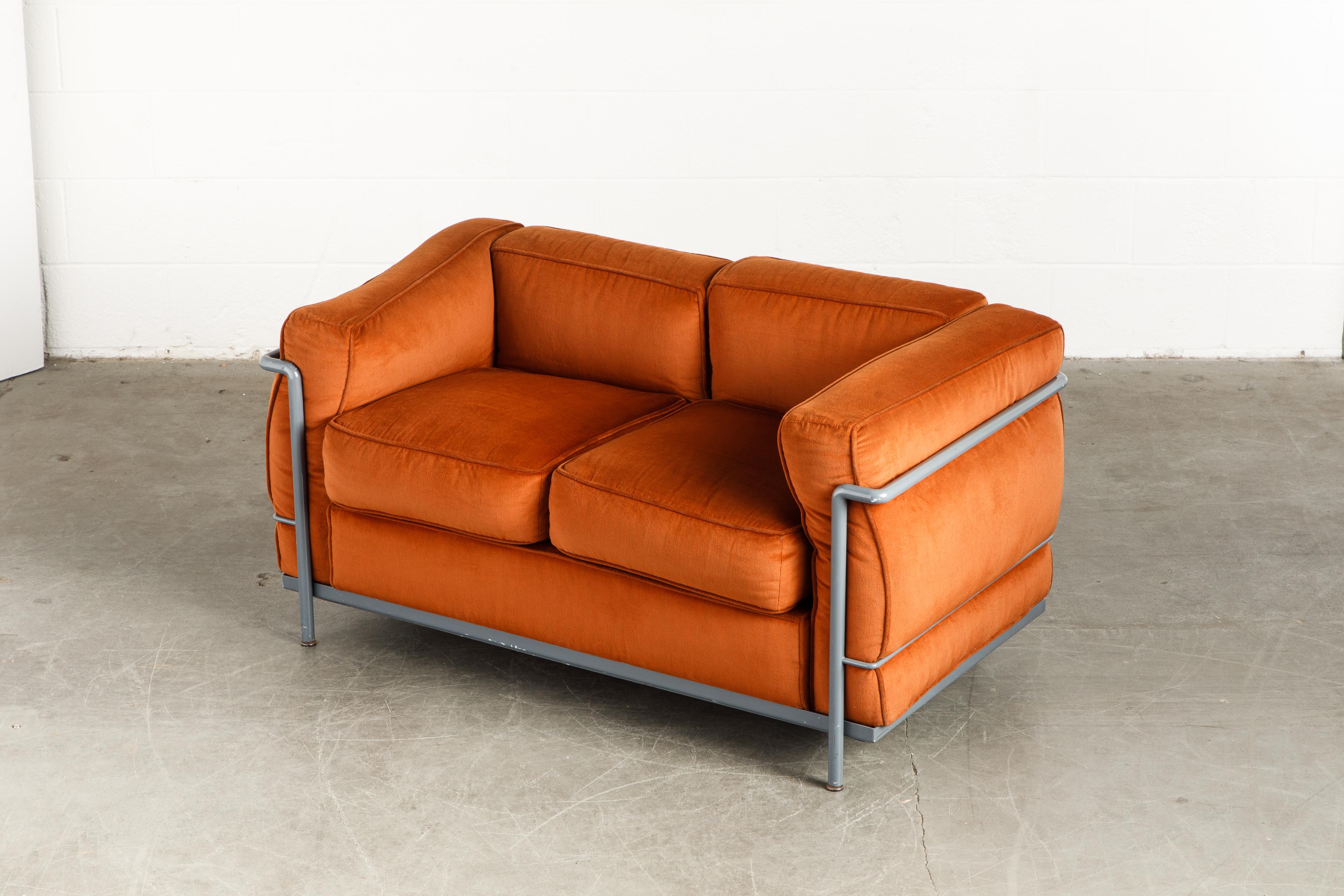Steel Early Production LC2 Loveseat Sofa by Le Corbusier for Cassina, c. 1965, Signed