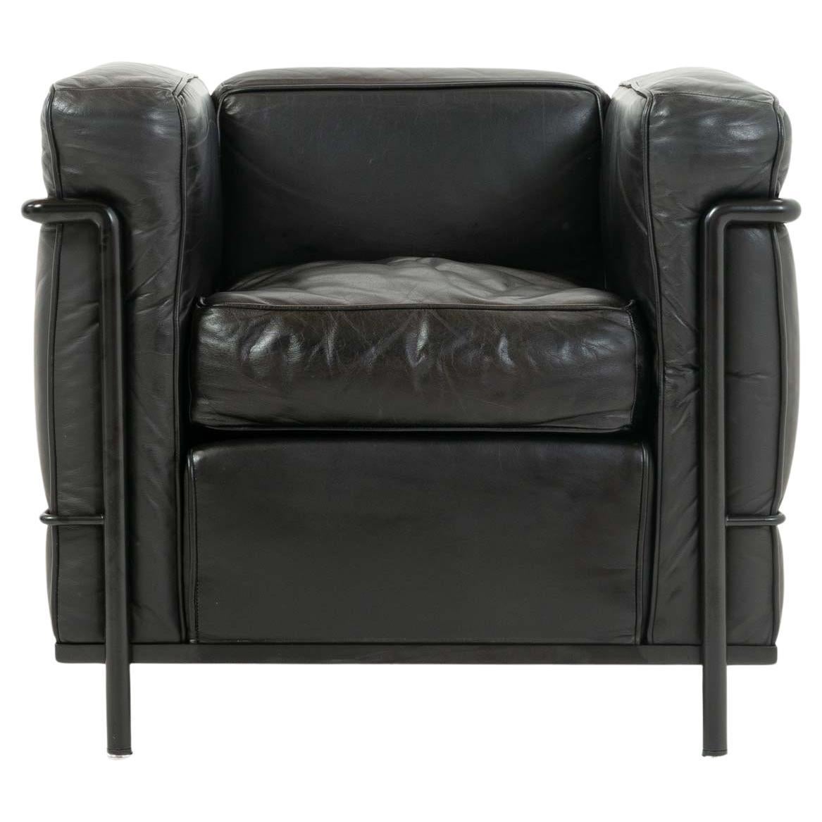 Early Production Le Corbusier Cassina LC2 Petite Modele Black Frame and Cushion