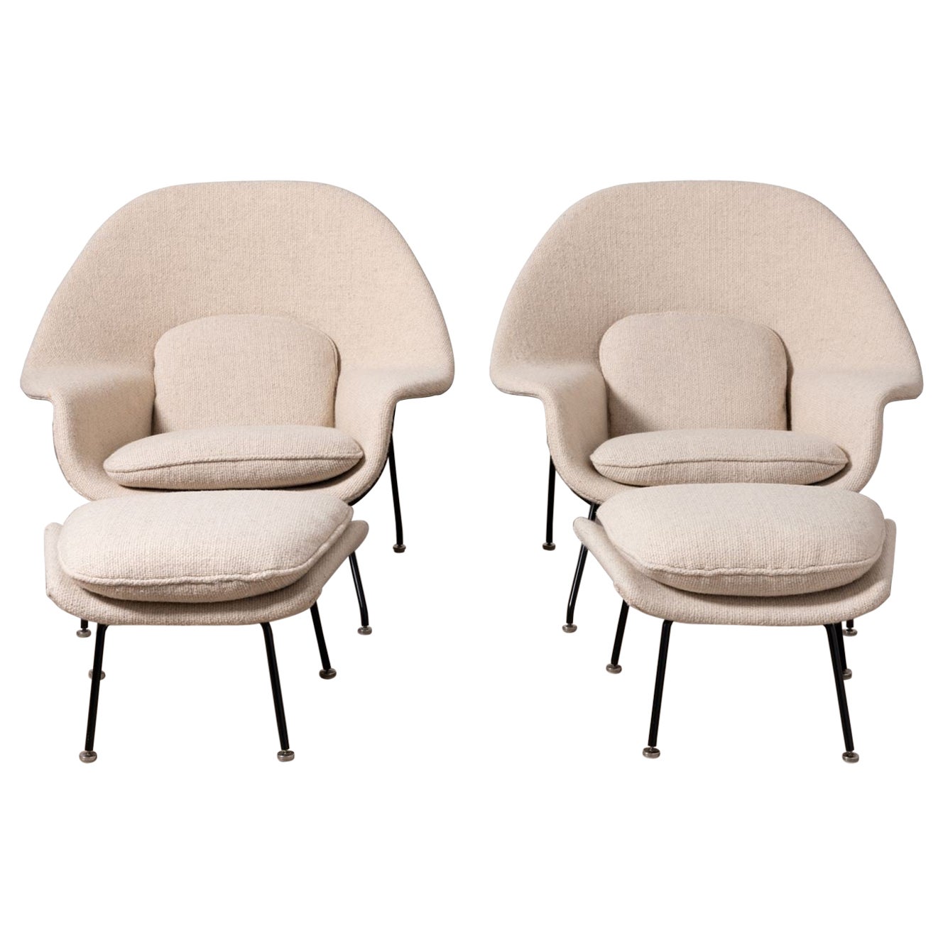 Early Production Pair of Womb Chairs & Ottomans by Eero Saarinen for Knoll