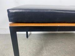 Early Production T-Angle Walnut / Iron / Leather Bench, Table by Florence Knoll