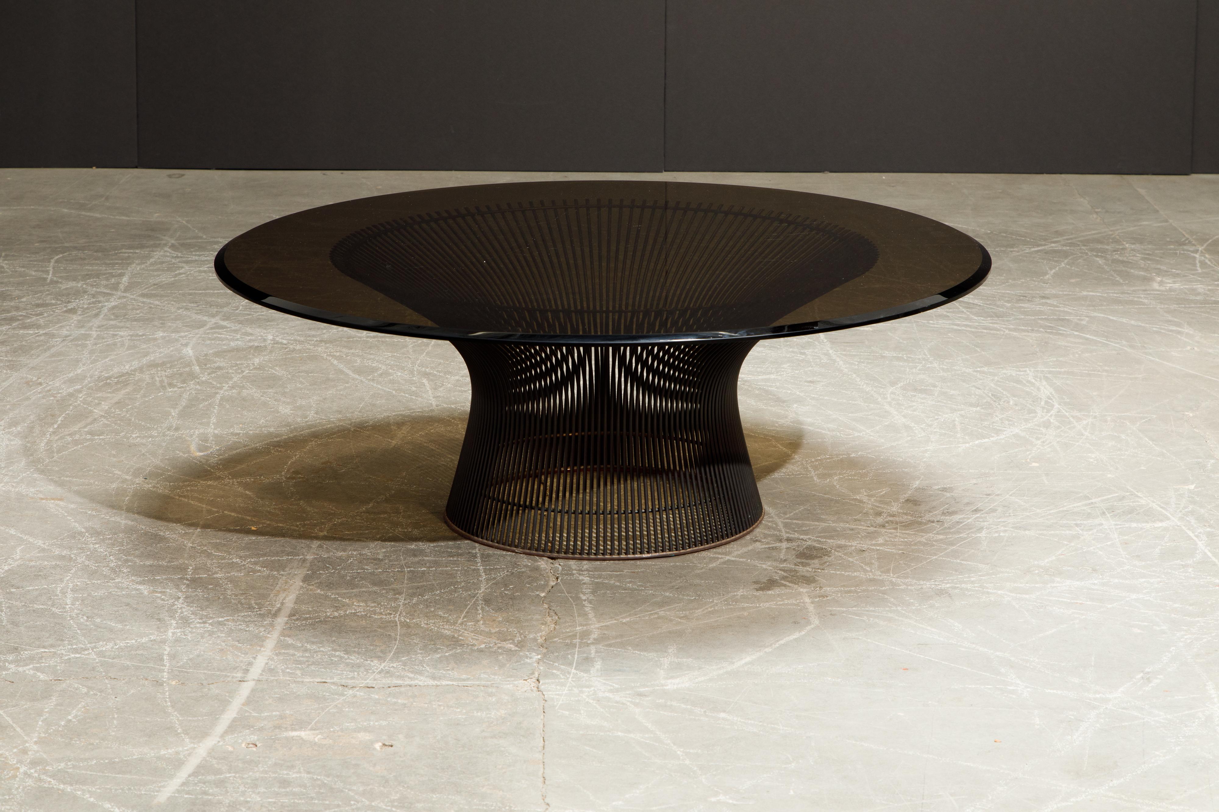 This early production example in bronze Warren Platner for Knoll International cocktail table, designed in 1966, was produced in the mid / late 1960s to early 1970s and is of the original production years when Knoll used real bronze. Later