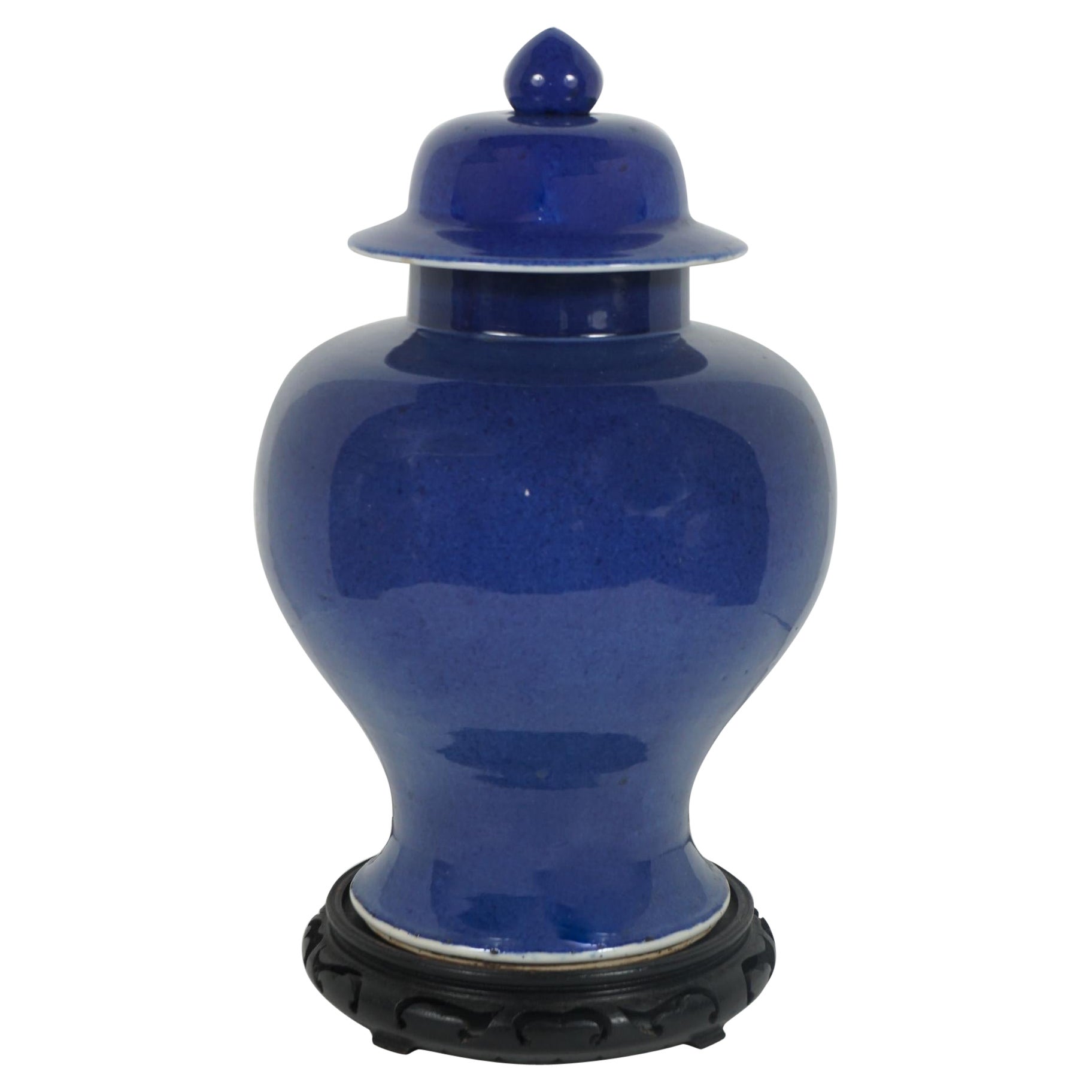Pot à gin et couvercle en glaçure bleu poudré du début de la dynastie des Qing. en vente