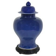 Antique Early Qing Dynasty Chinese Powder Blue Glazed Giner Jar and Cover