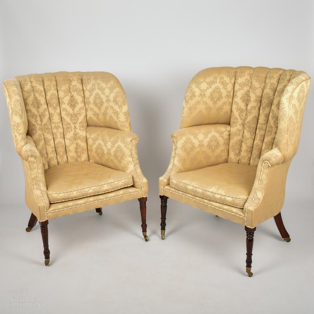 Early Queen Anne Curved Back Cream Armchairs 1