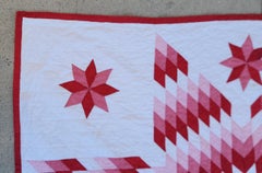 Early R/W PA Eight Point Star Quilt W/Center Mariners Compass & Floating Stars