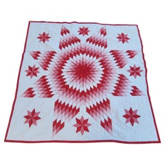 Early R/W PA Eight Point Star Quilt W/Center Mariners Compass 
Floating Stars