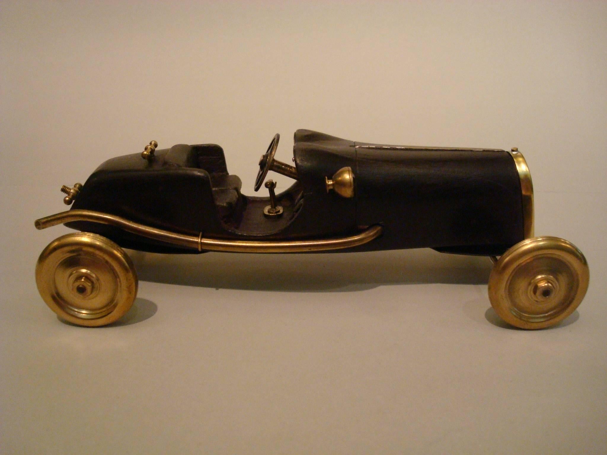 Art Deco Early Racing Car Model, Indianapolis Type, Brass and Wood, Automobilia For Sale