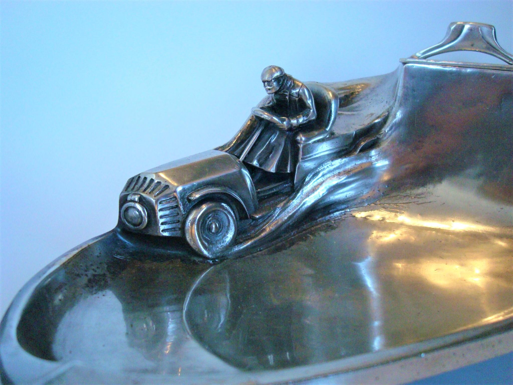 Art Nouveau Early Racing Car Sculpture Desk Piece / Inkwell, ca. 1905-1915 Automobilia