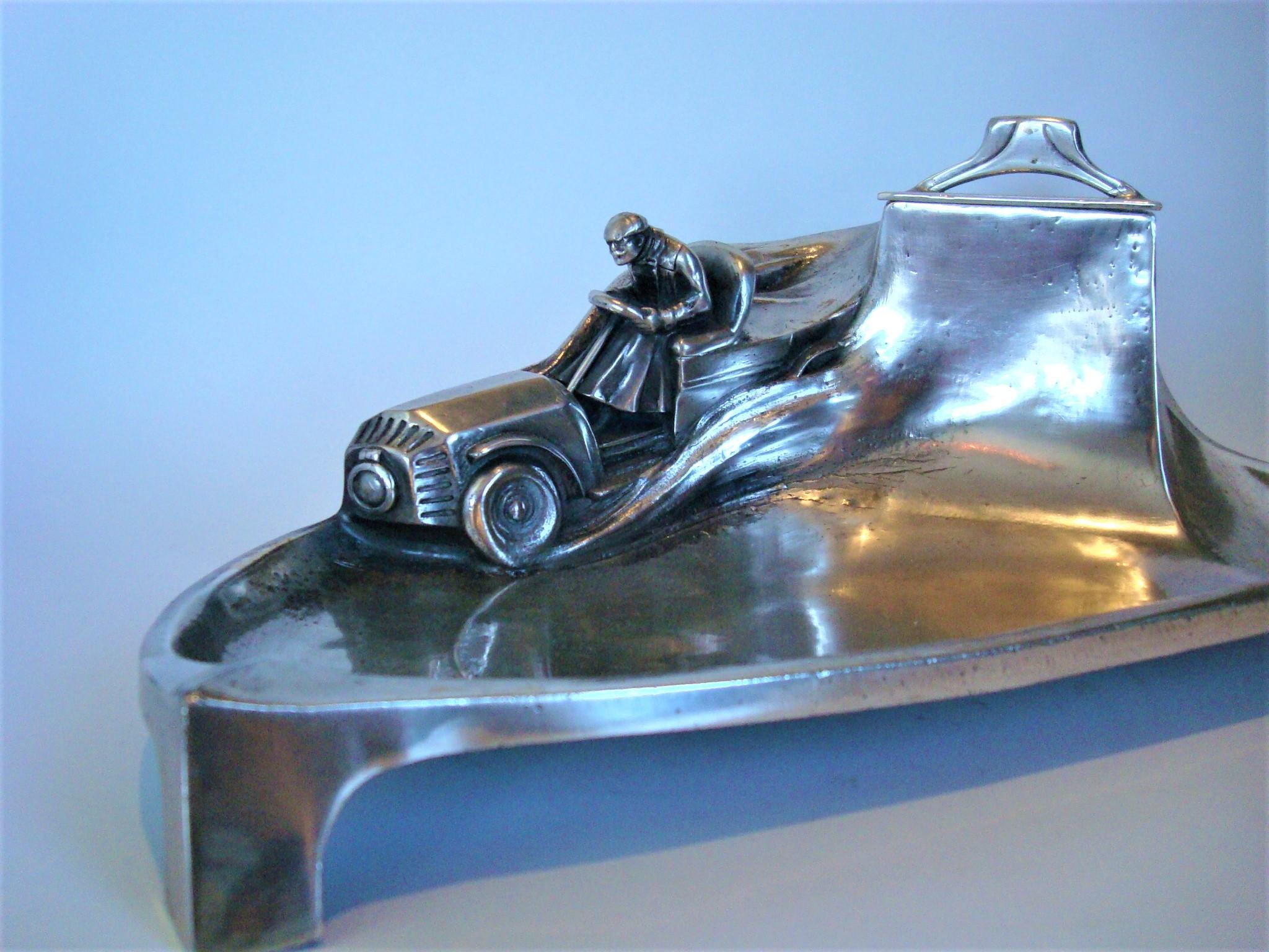 German Early Racing Car Sculpture Desk Piece / Inkwell, ca. 1905-1915 Automobilia
