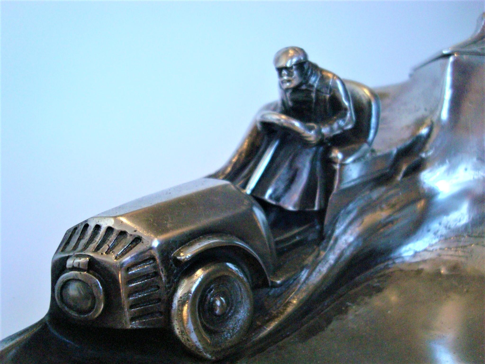Pewter Early Racing Car Sculpture Desk Piece / Inkwell, ca. 1905-1915 Automobilia