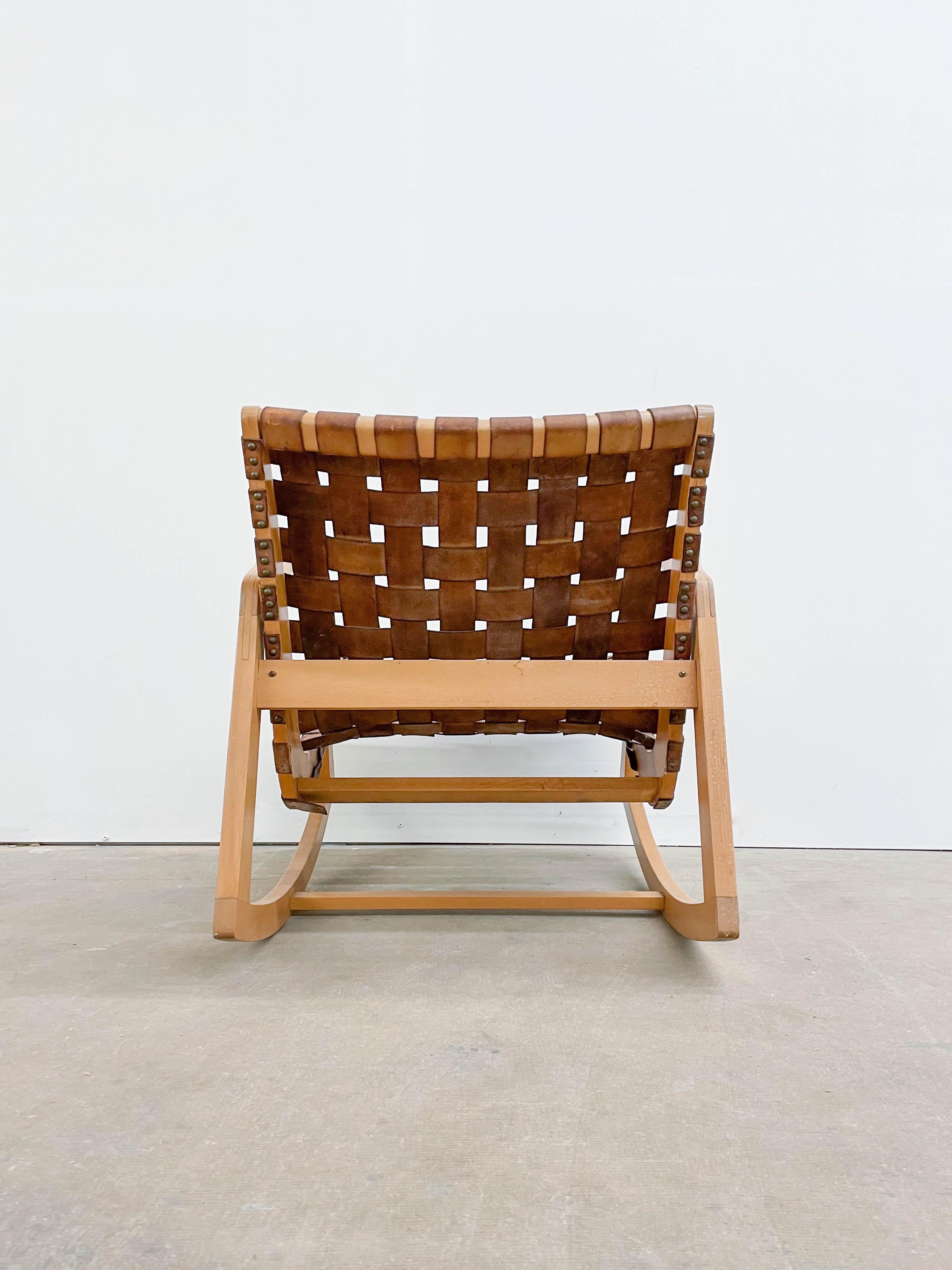 Mid-Century Modern Early Ralph Rapson Rocker with Leather Webbing For Sale